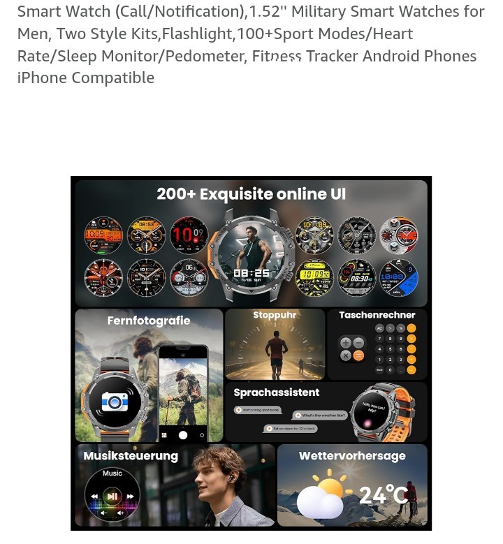 Smart Watch (Call/Notification),1.52” Military Smart Watches for Men, Two Style