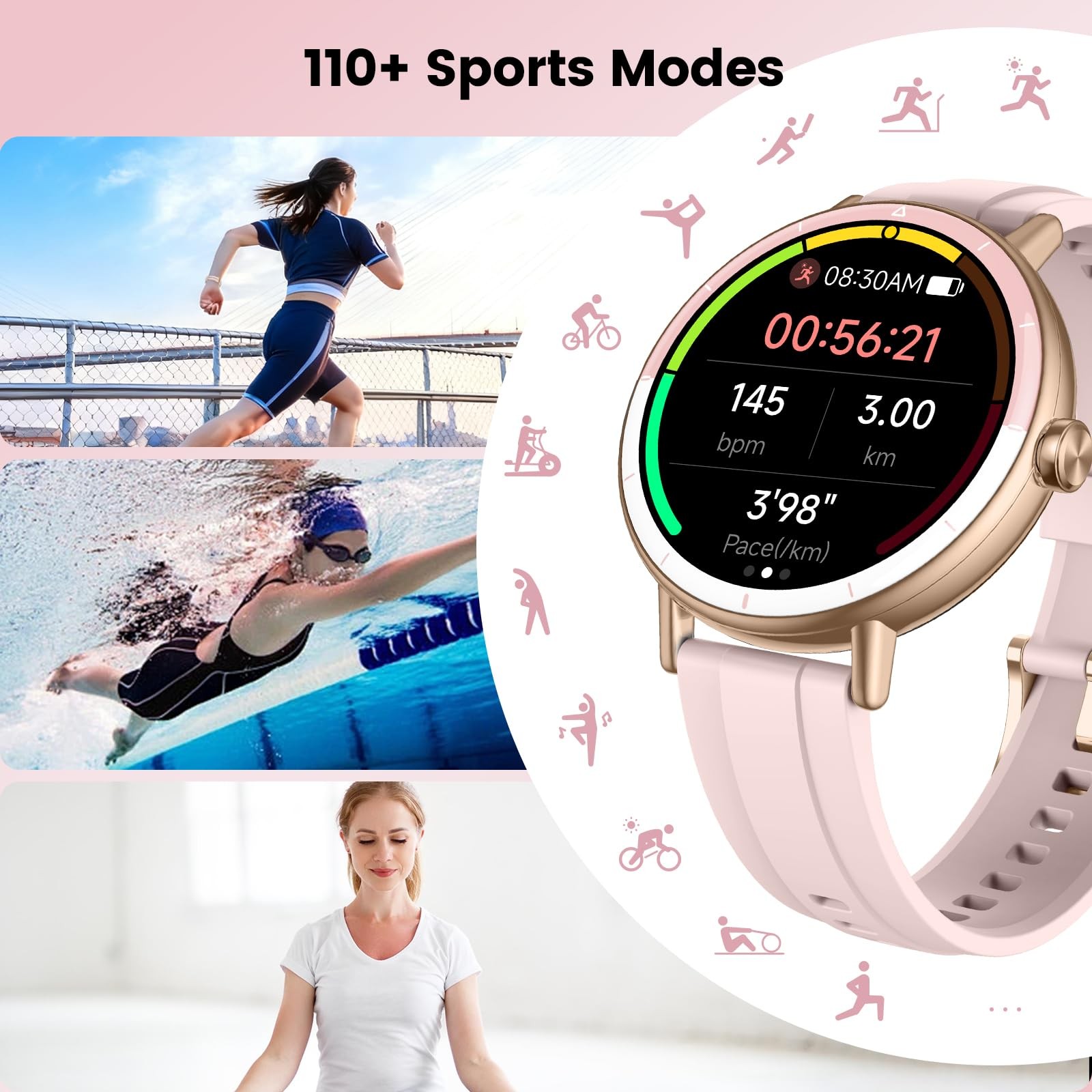 Smart Watches for Women, 1.27″ HD Fitness Tracker with Bluetooth Calls(Answer…