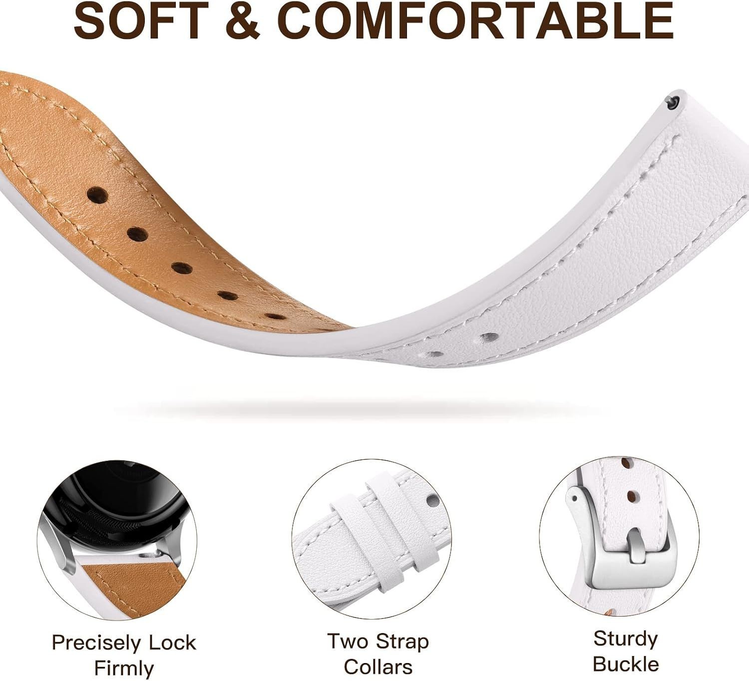 Only Strap For Samsung Galaxy Watch 7 40mm 44mm Leather Bands White
