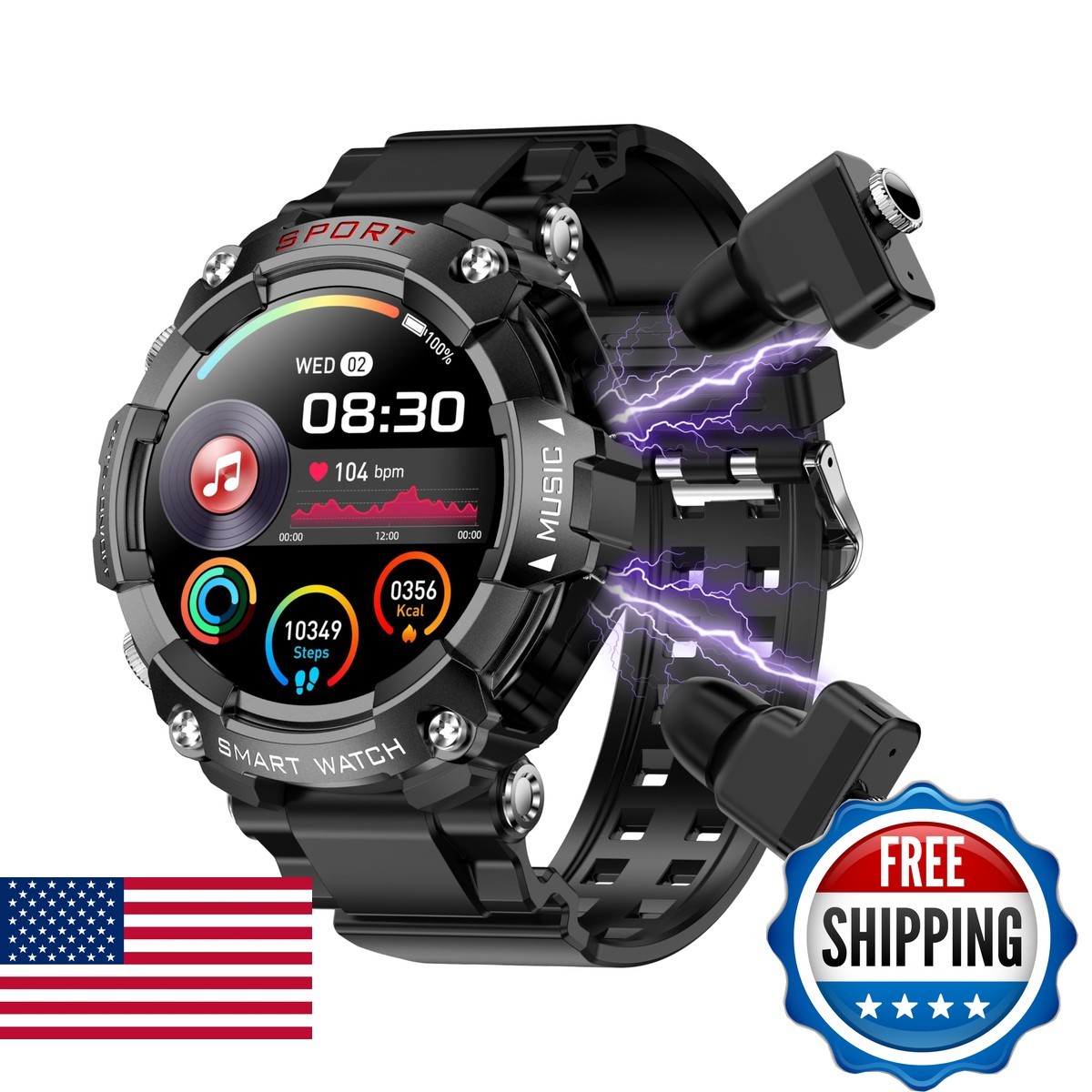Smartwatch iPhone Android Bluetooth Answer/Call Built-in Earbuds 1.52″ HD