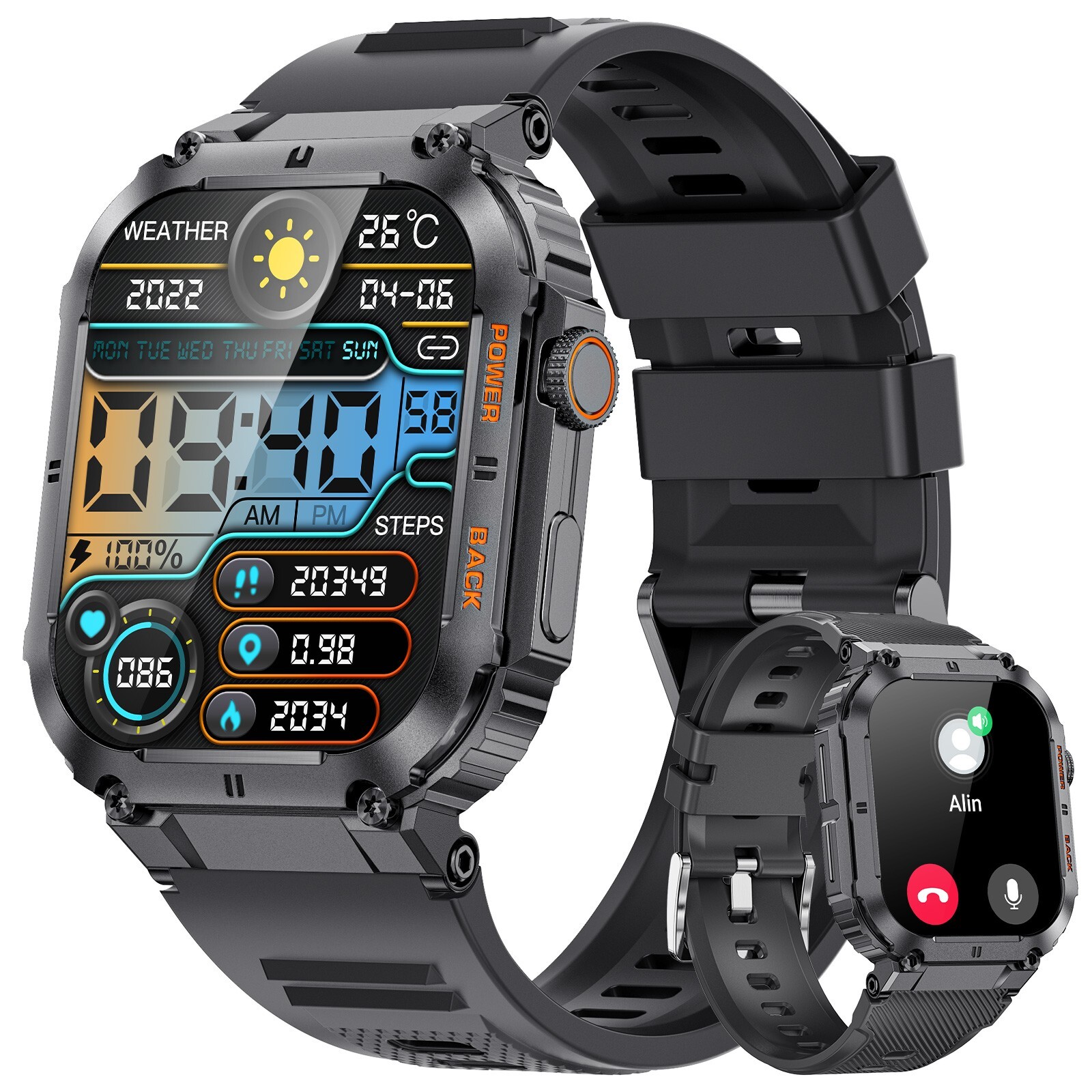 Military Smart Watch For Men/Women Blood Pressure Fitness Tracker GPS Wristwatch