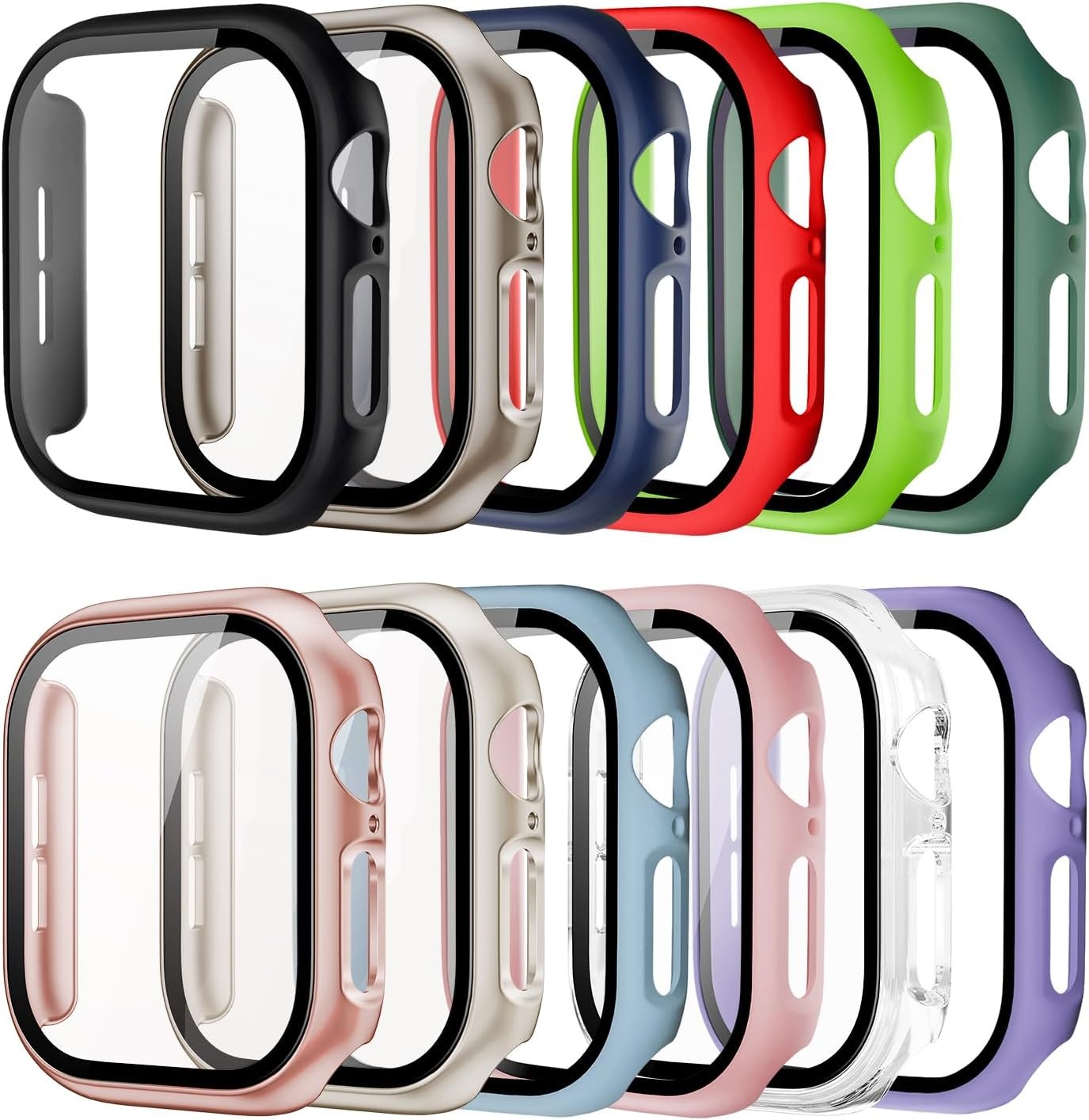 Colorful 12-Pack Case with Tempered Glass Protector for 46mm Apple Watch Series