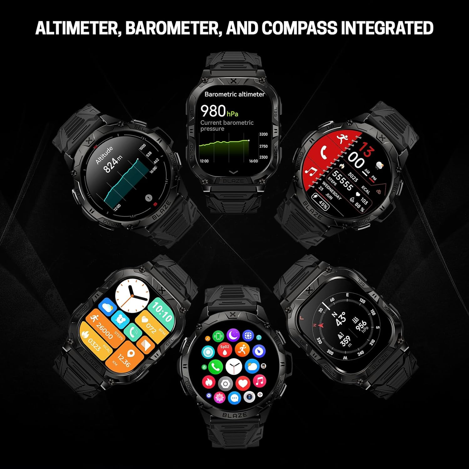 Blaze Smart Watch with GPS – Rugged Fitness Trackers, IP69K Waterproof, 170+ Spo