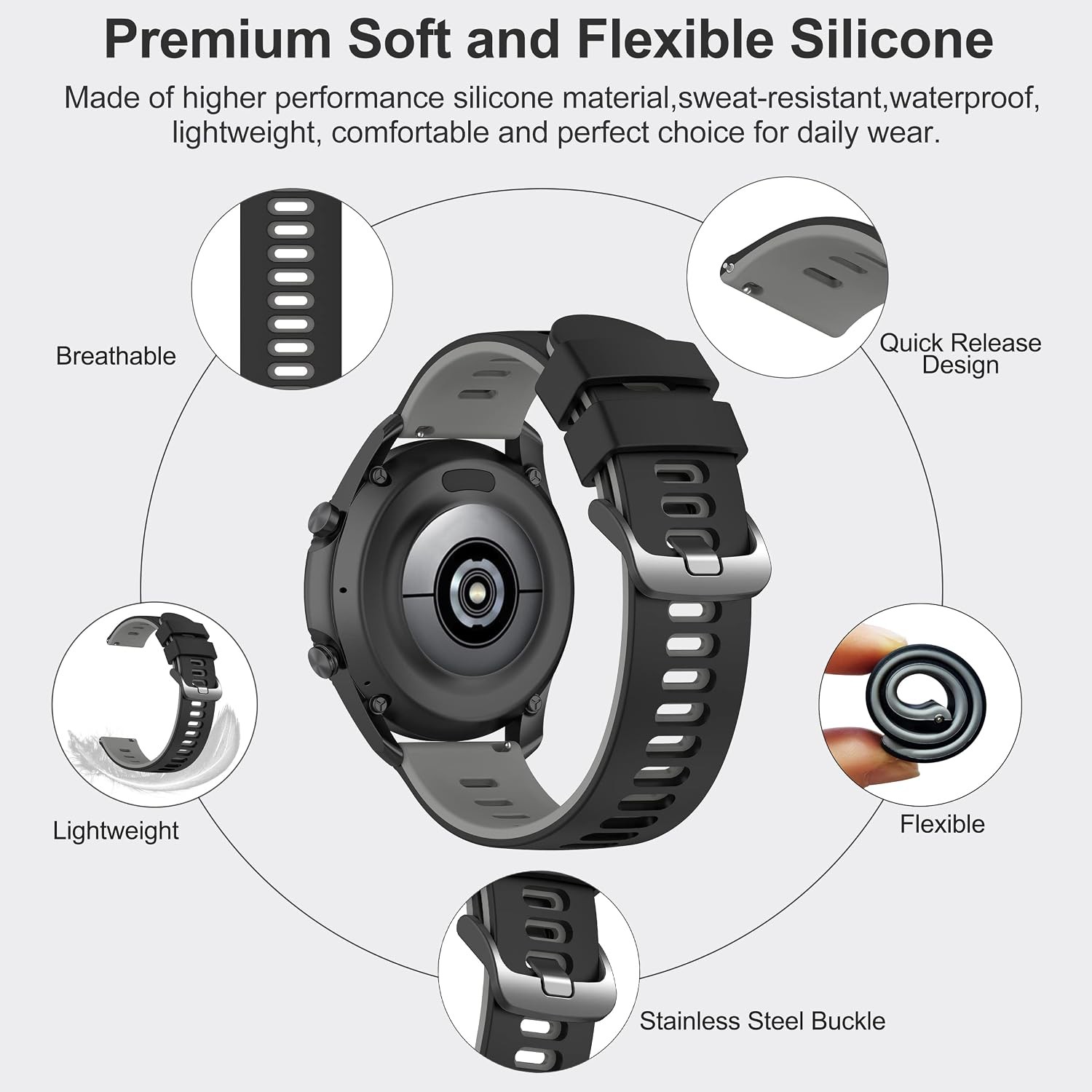 22mm Soft Silicone Strap Compatible with Samsung Galaxy Watch 3 45mm