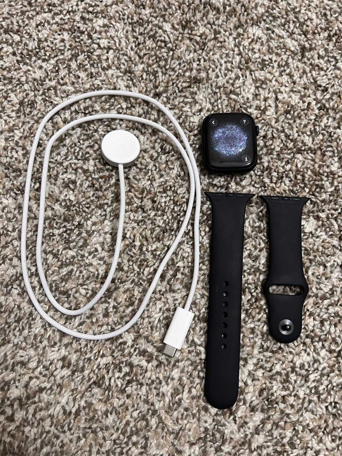 Apple Watch Series 7 GPS LTE 45mm A2477 Midnight Aluminum Case Black Sport Band