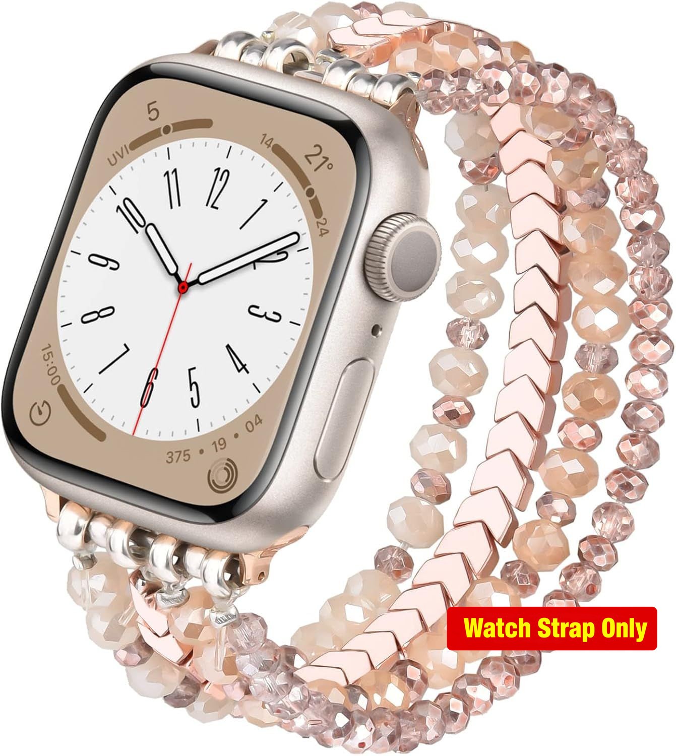 Handmade Beaded Bracelet Band for Apple Watch Series 1-11, 38mm-42mm, Rose Gold