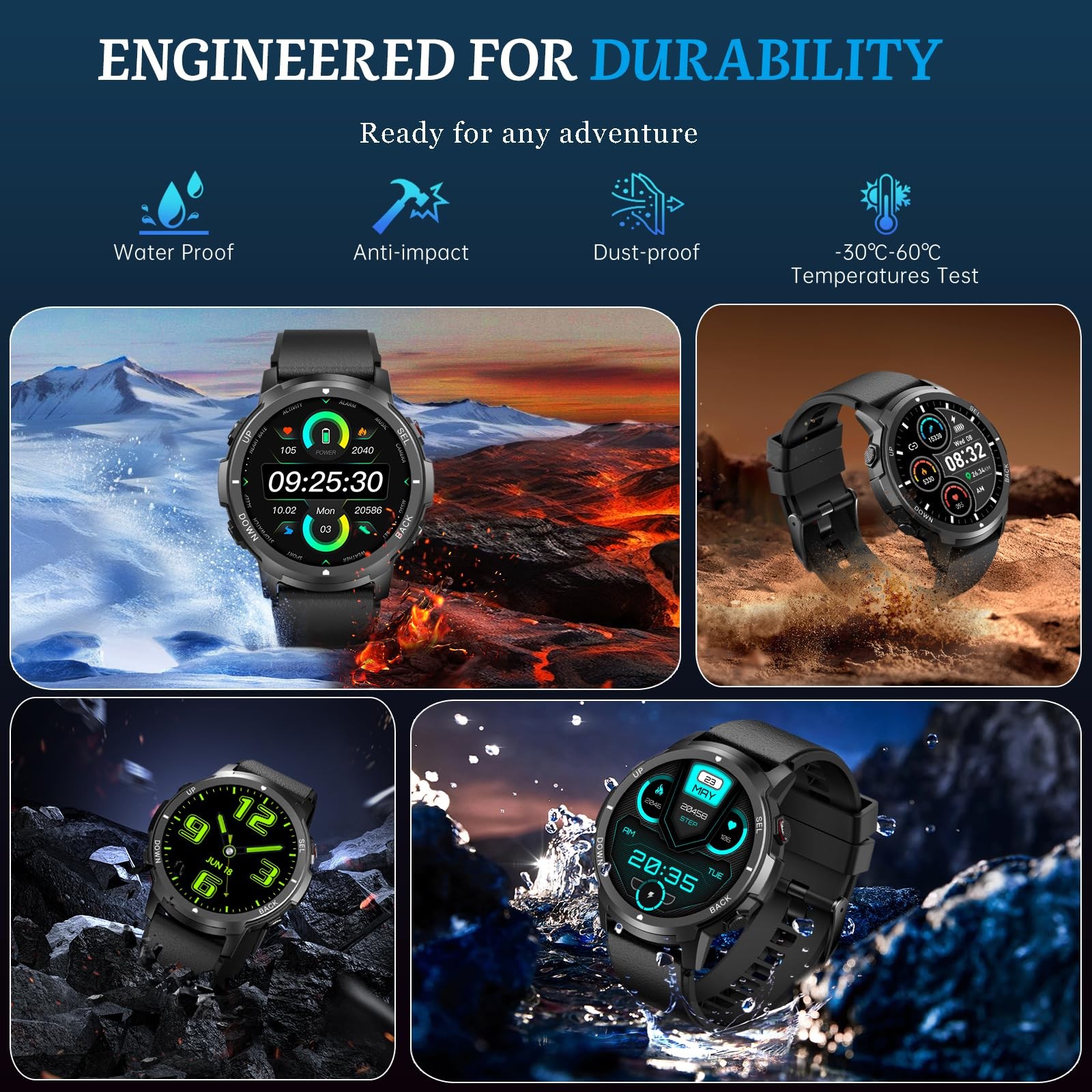 Smart Watch for Men- Bluetooth Call, 2025 Military Waterproof Fitness Sleep T…