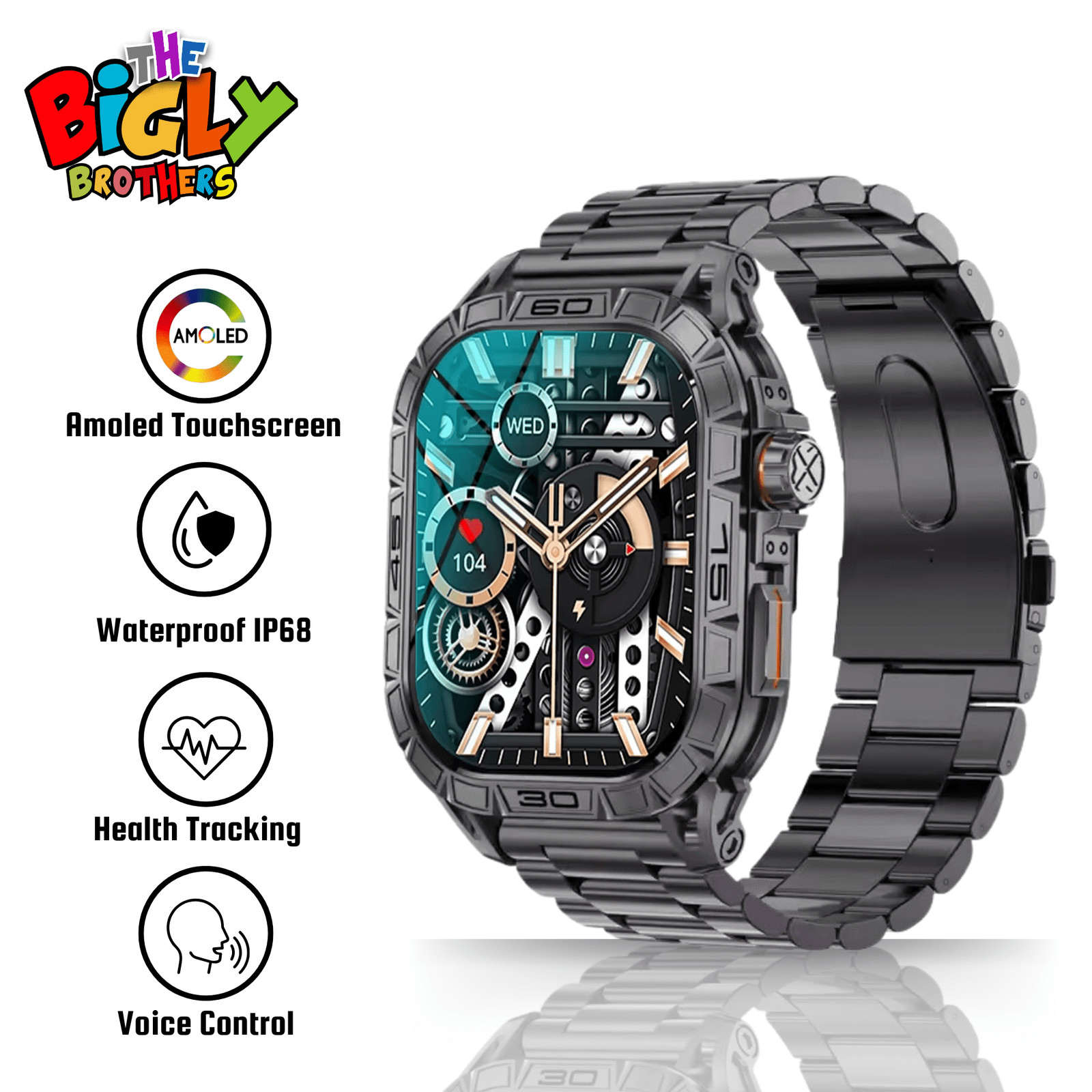 The Bigly Brothers All-in-1 Amoled Display Men’s Smart Watch, Black – IP68