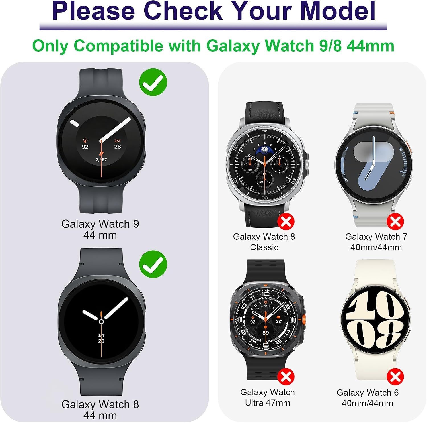 12 Colorful Cases for Samsung Galaxy Watch 9/8 44mm with Tempered Glass Protecto