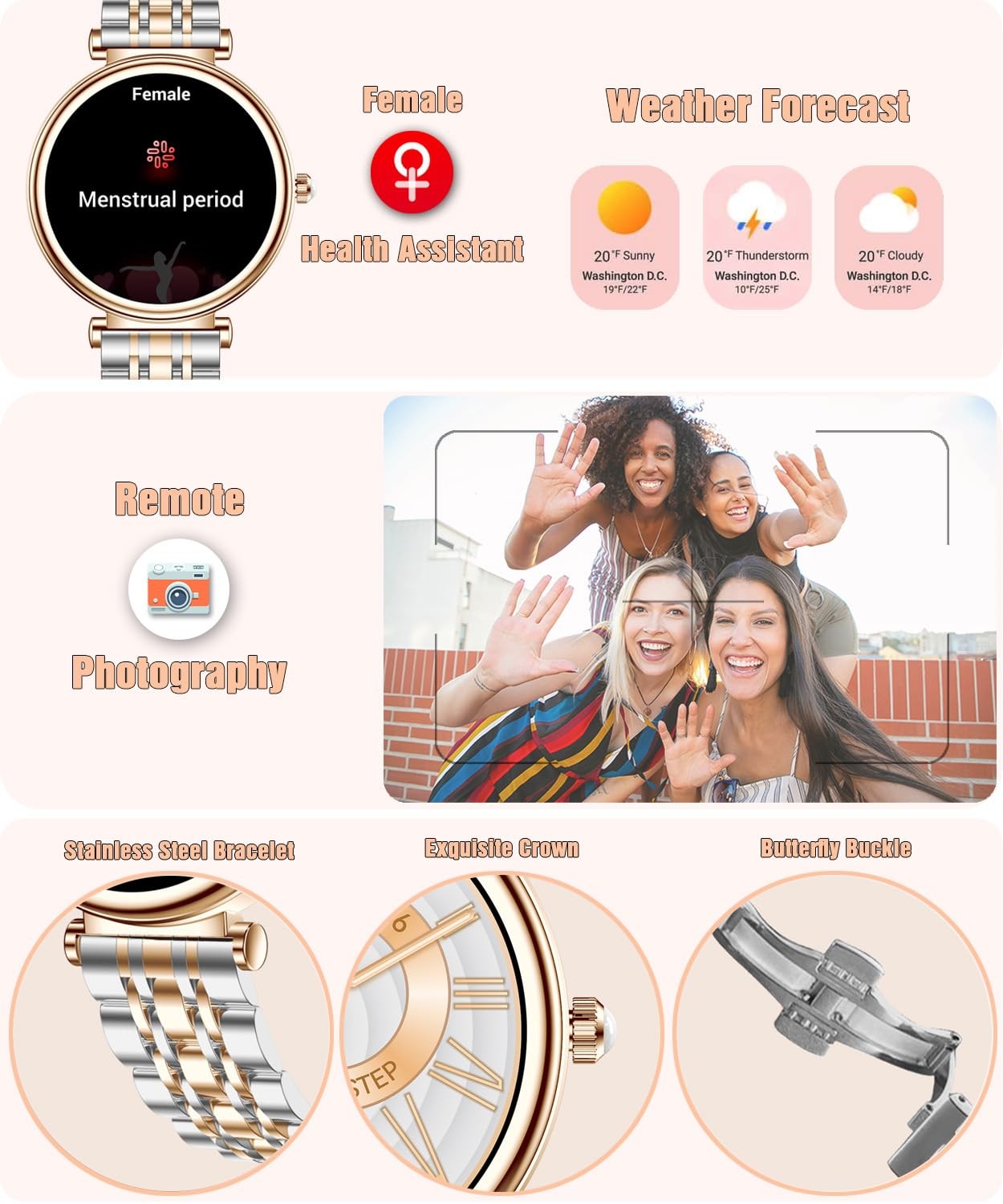 for 1.27″ Color Screen Waterproof Fitness Activity Tracker Rose Gold ‘s with …