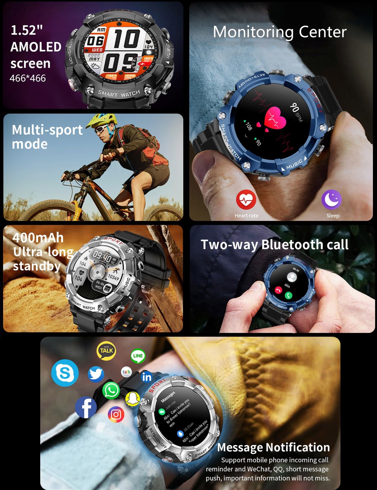 Smart Watch with Earbuds for Men Women,1.52″ HD Screen,9D Sound,Fitness & Sle…