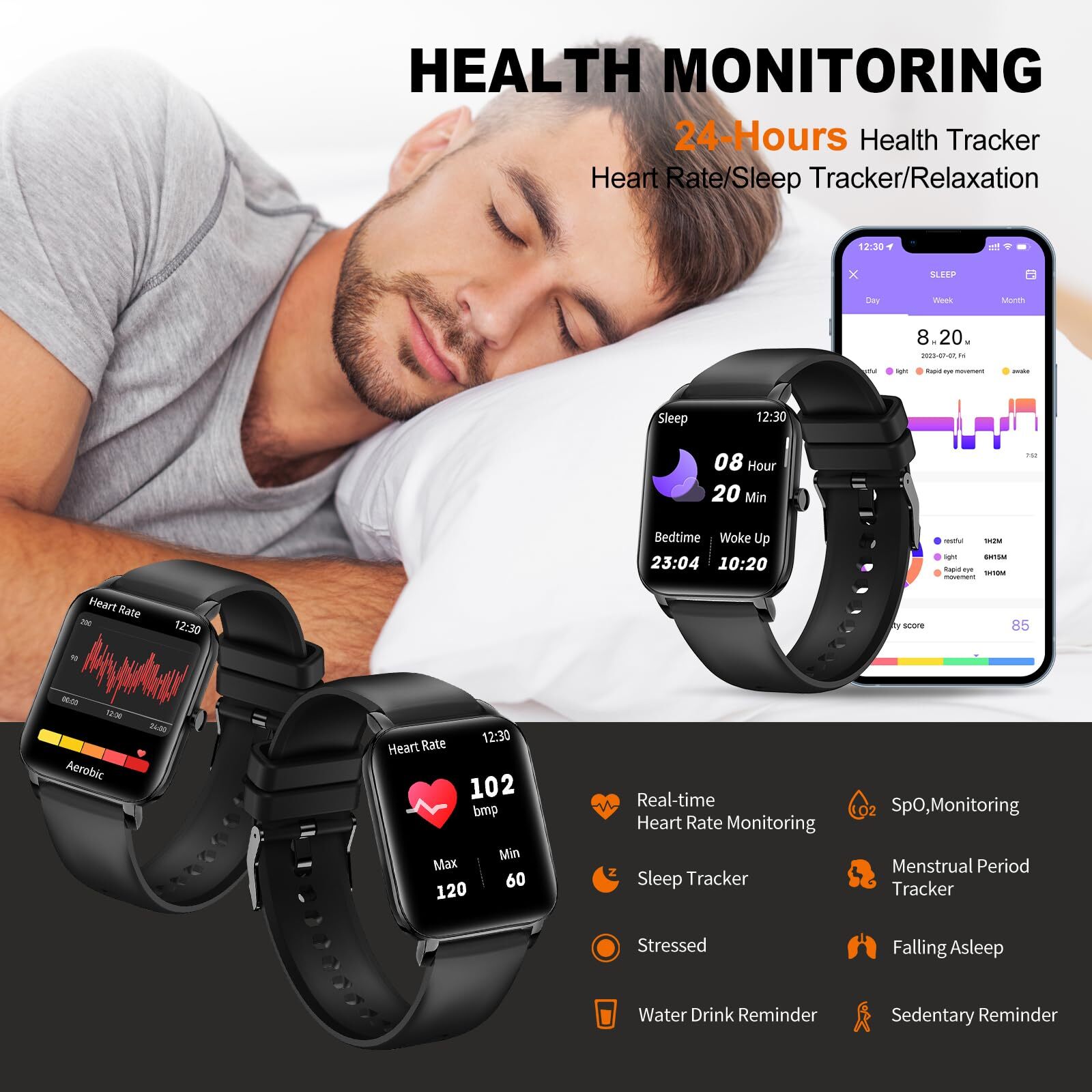 2.02” Smart Watch – HD Touchscreen – Fitness Tracker – 100+ Sport Modes – IP68