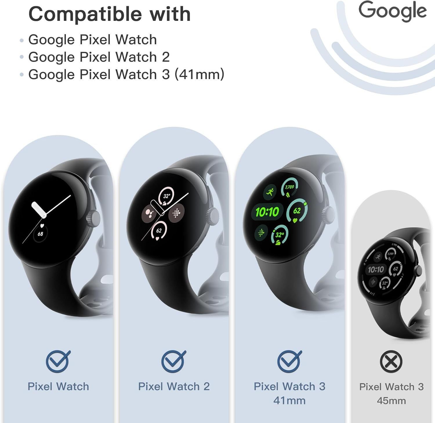 2-Pack Black Case with Screen Protector for Pixel Watch 41mm, 9H Hard Glass