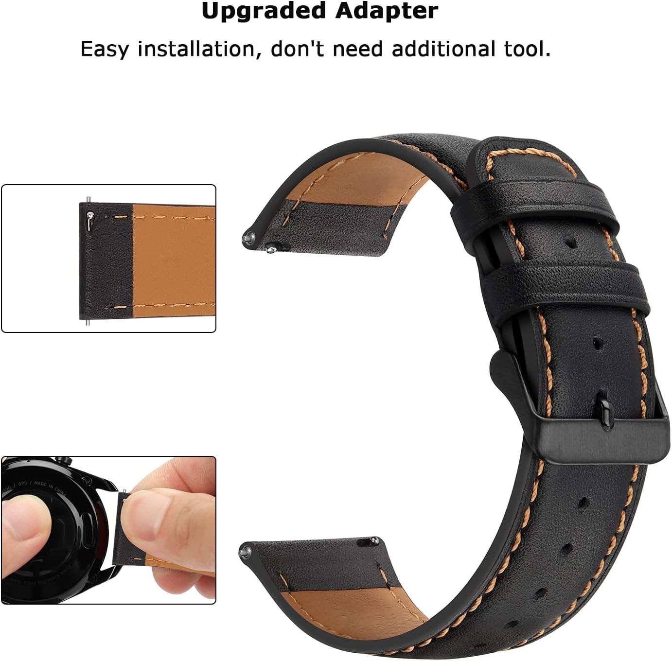 Genuine Leather Strap Compatible with Samsung Galaxy Watch 47mm 43mm Black