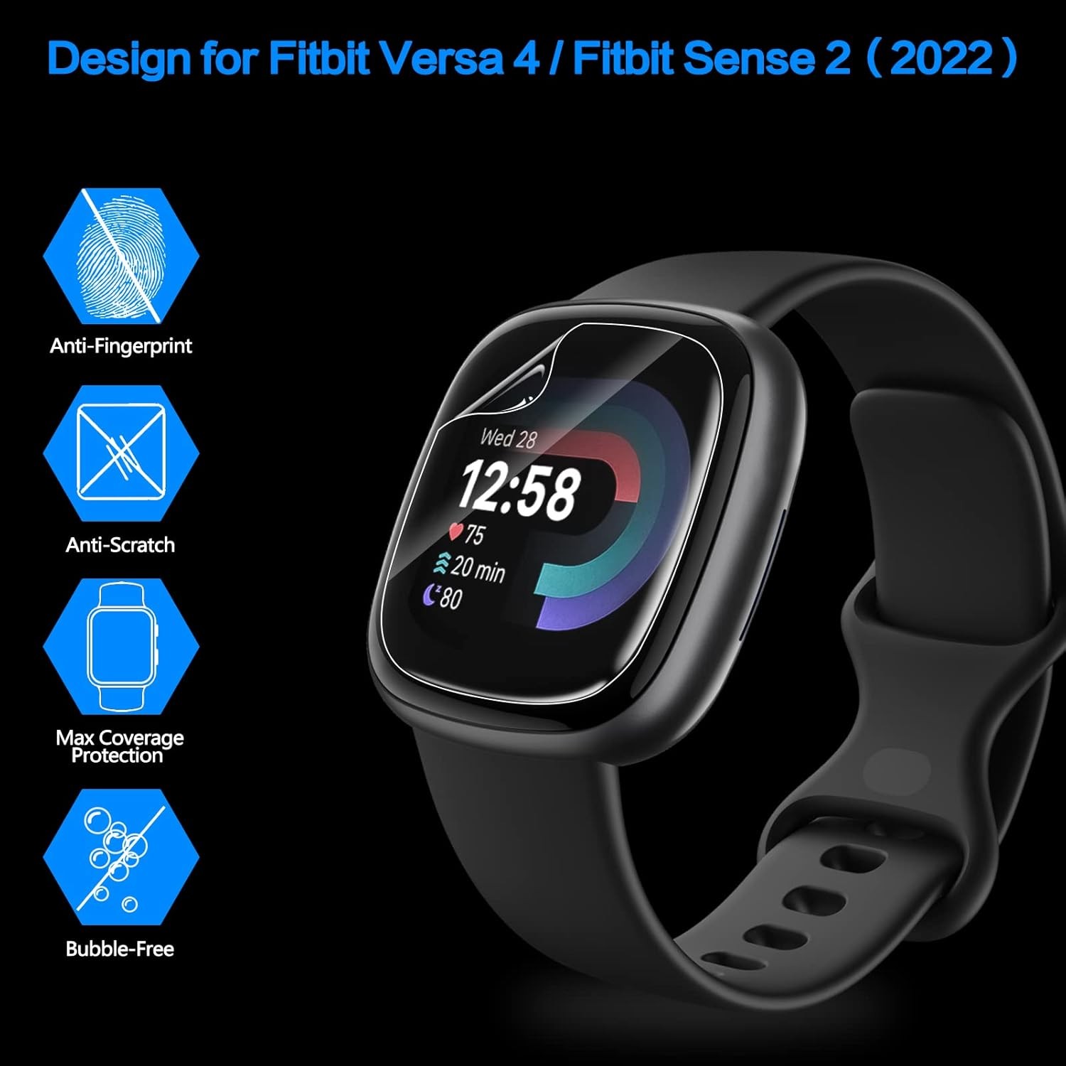 6 Pack Soft HD Clear Screen Protector for Fitbit Versa 4 / Versa 3 & Sense 2