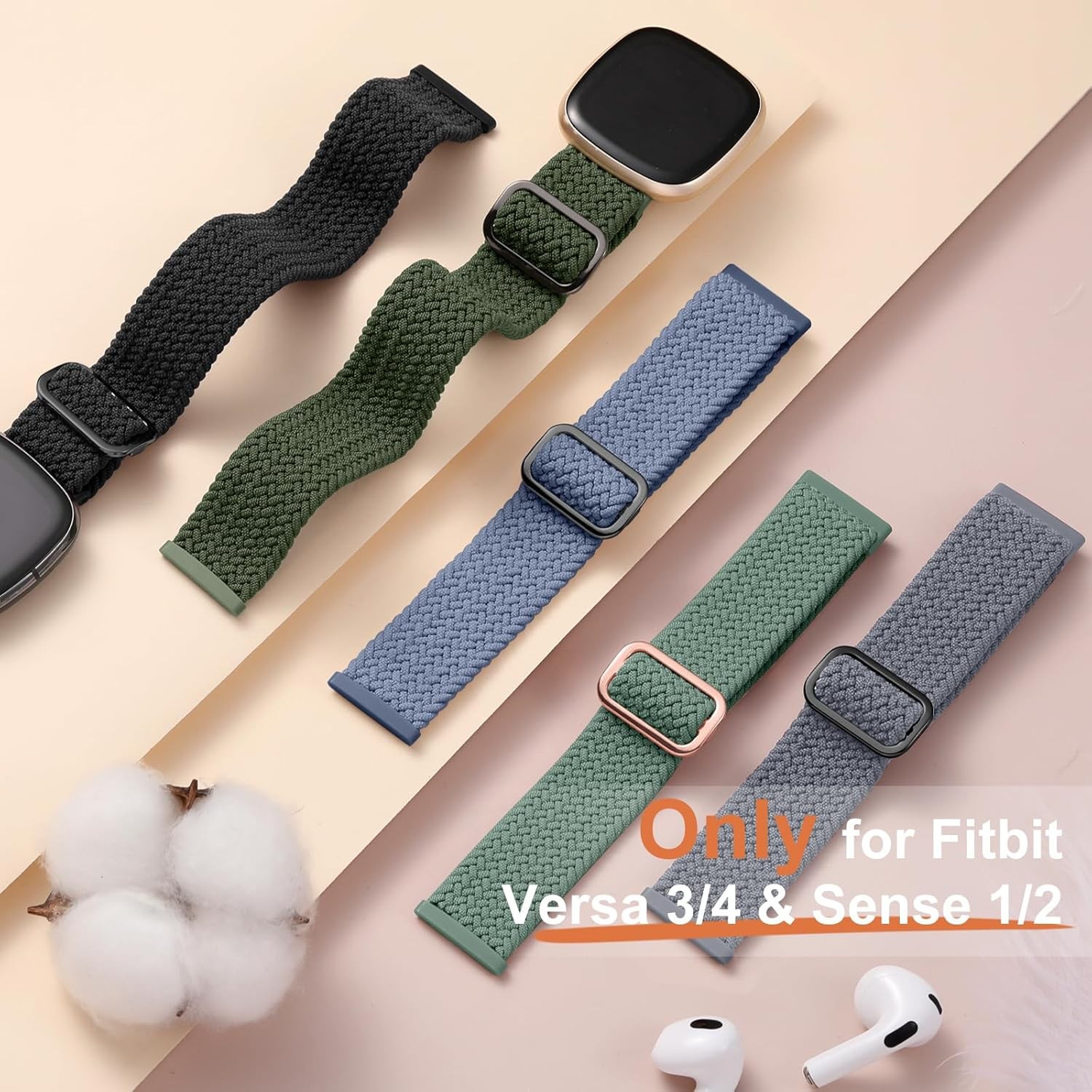 Braided Stretchy Strap Compatible with Fitbit Sense 2 and Versa 3/4