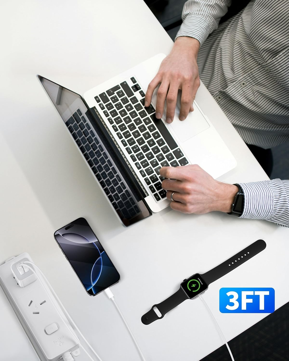 Magnetic Fast Charger for Apple Watch, 3FT Portable Charging Cable, Dual USB Ada