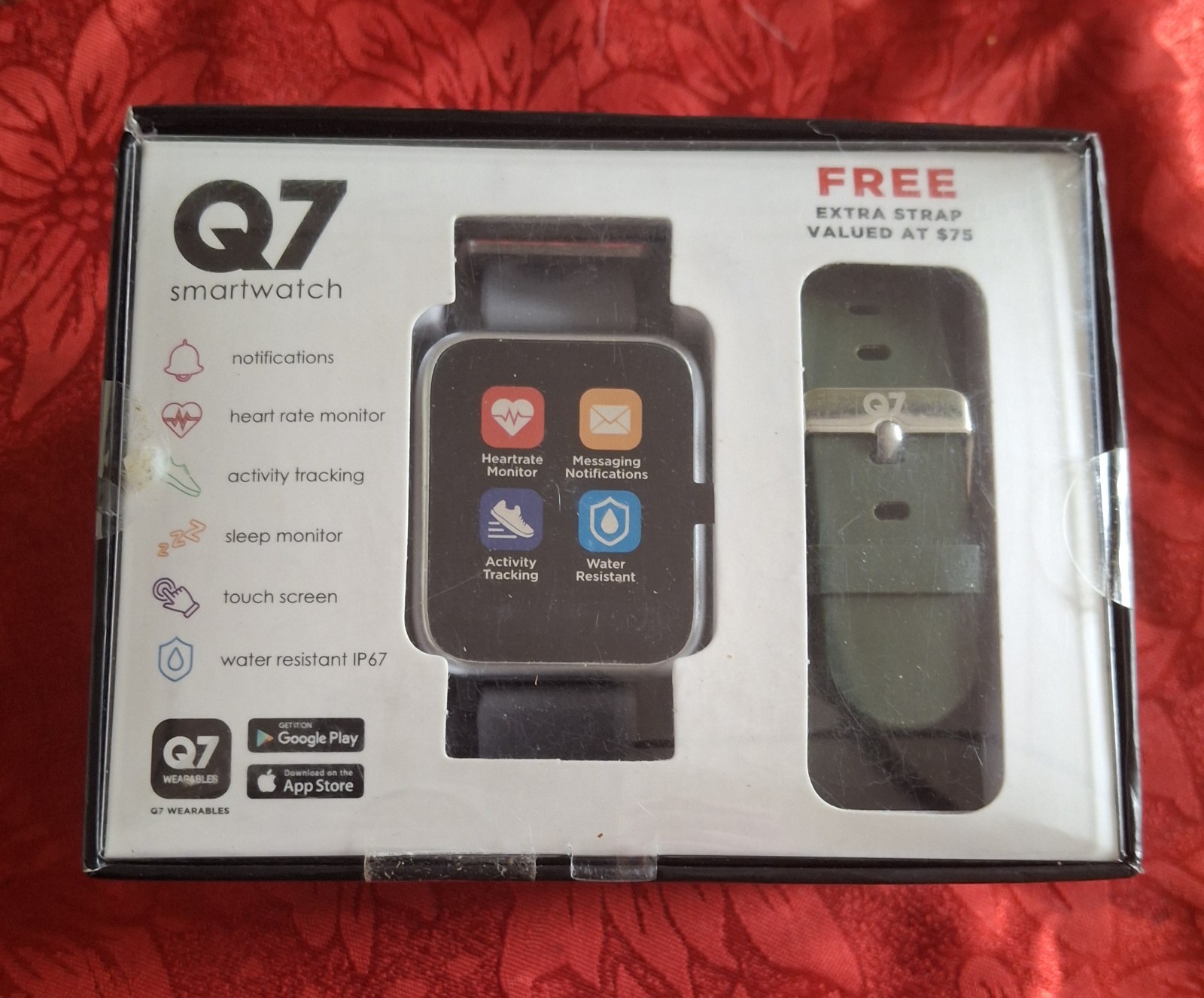 Q7 Smartwatch Gray With Extra Green Band Works W/ Samsung, Apple, Select LG….