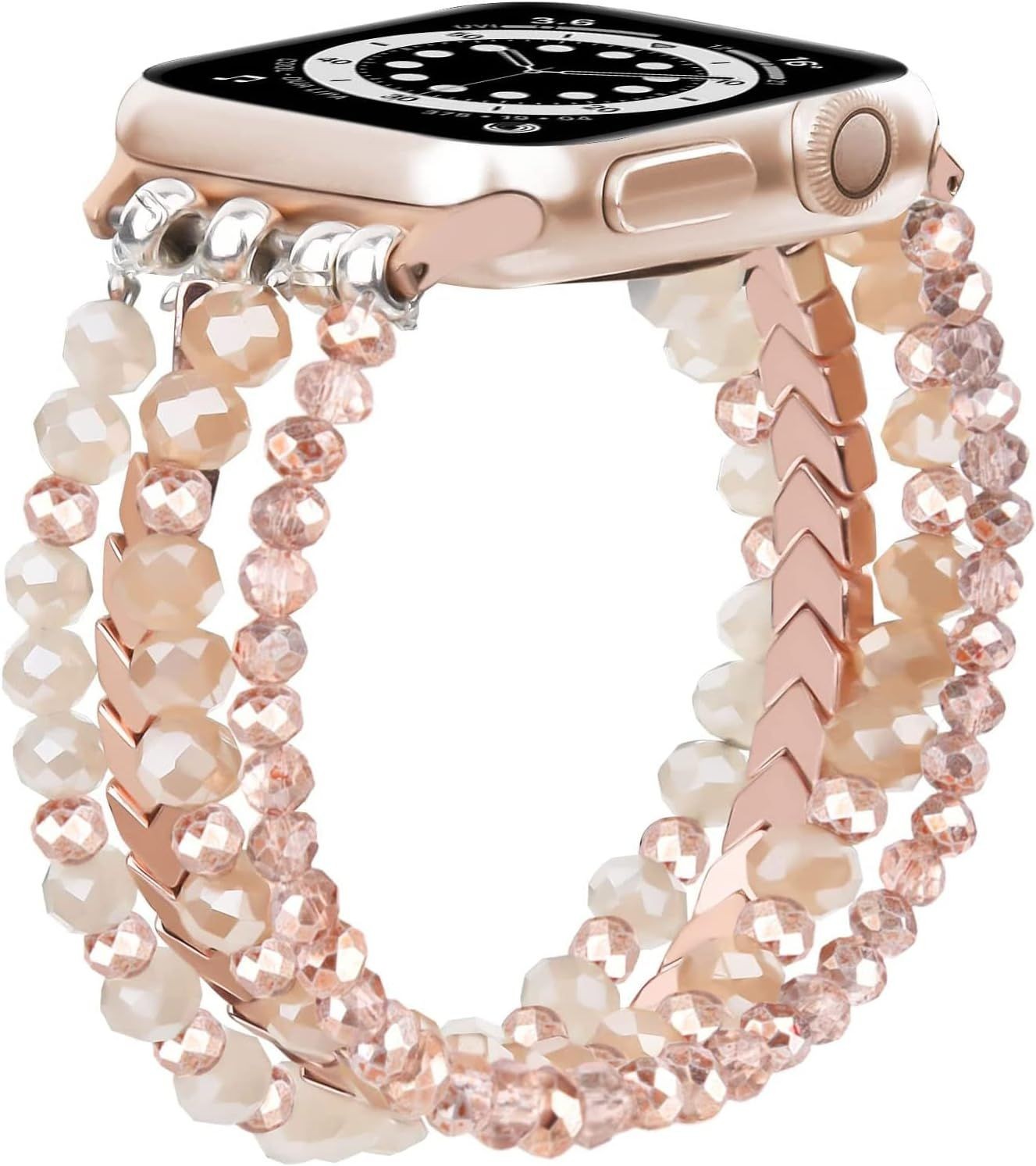 Only Strap For Apple Watch 38mm Fashion Handmade Elastic Crystal Rose Gold