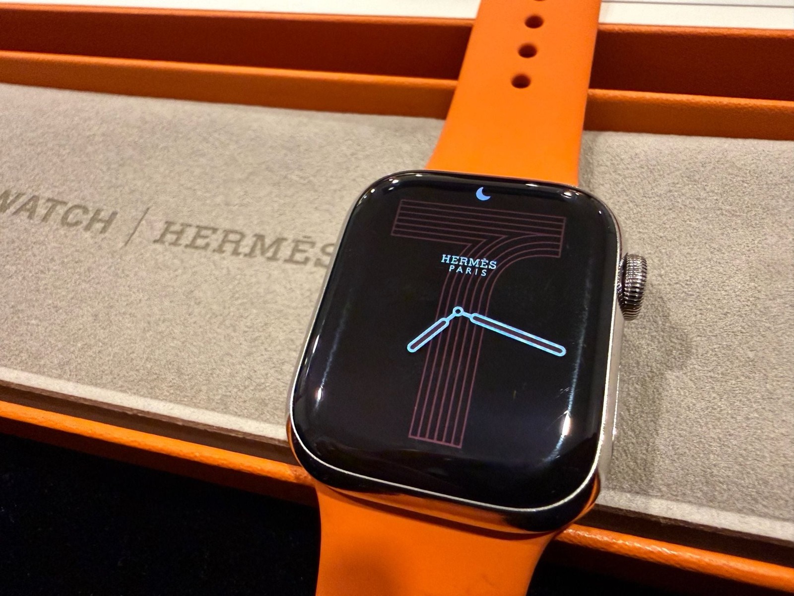 Apple Watch Hermès Series 7 – 41mm Stainless Steel Case with Orange Sport Band