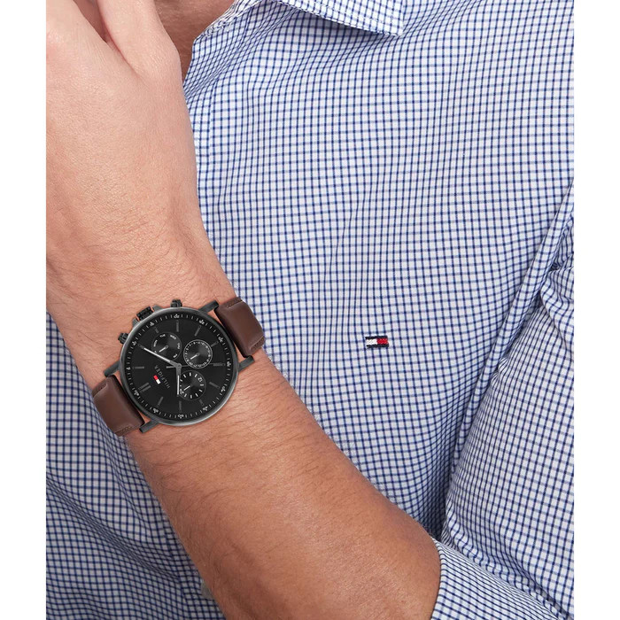 Tommy Hilfiger TYSON Men’s Watch 1710704 Black IP Multi-Function Leather