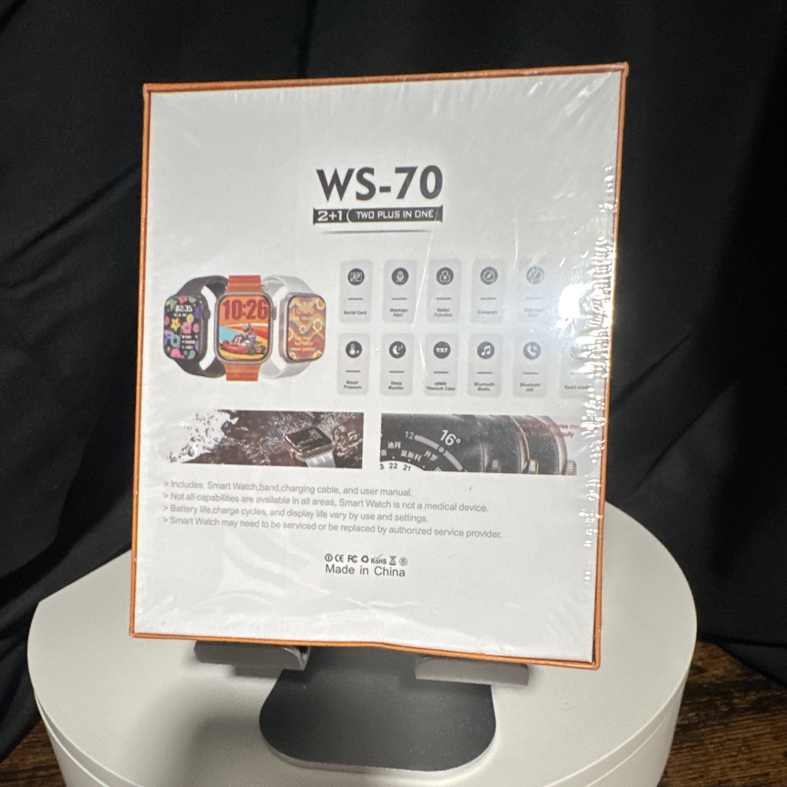 ZT WS-70 Smart Watch 49mm Silver Metal Case Orange Silicone Band 4GB HR