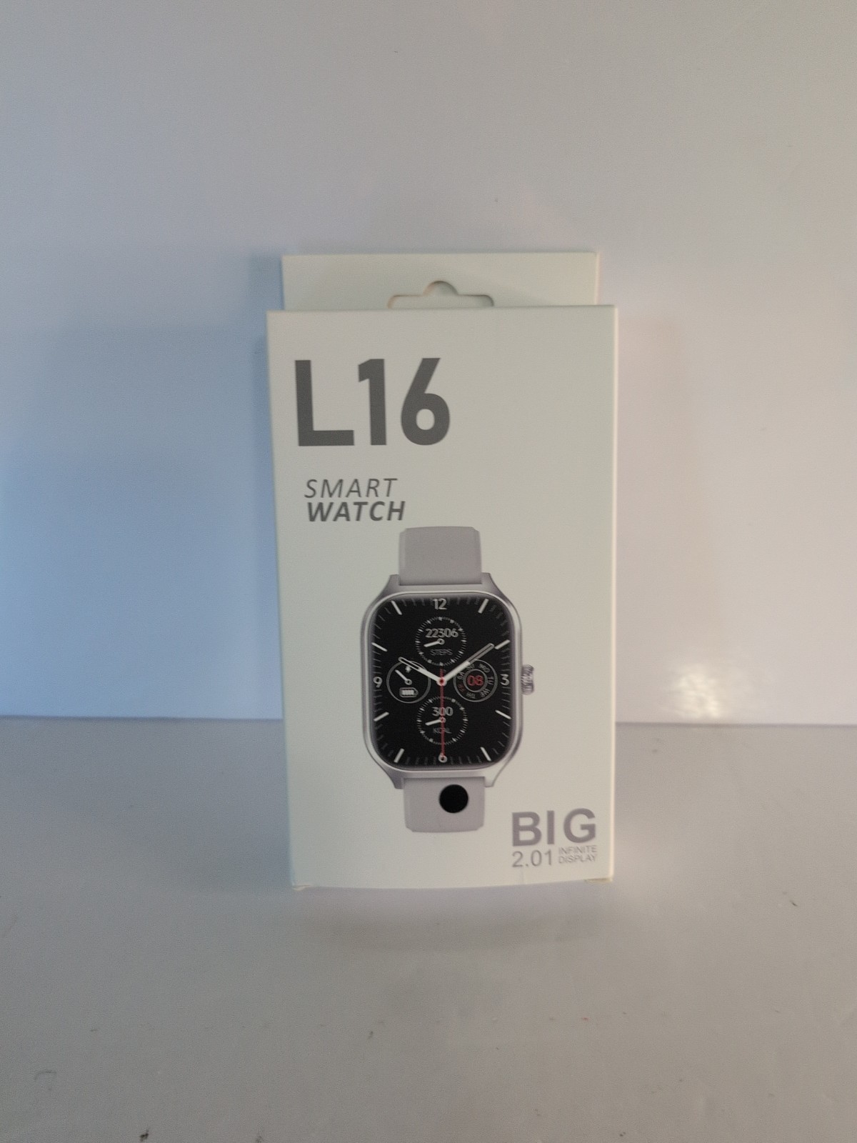 L16 Smart Watch 2.01 Inch Infinite Display Silver Metal Case Gray Silicone Band