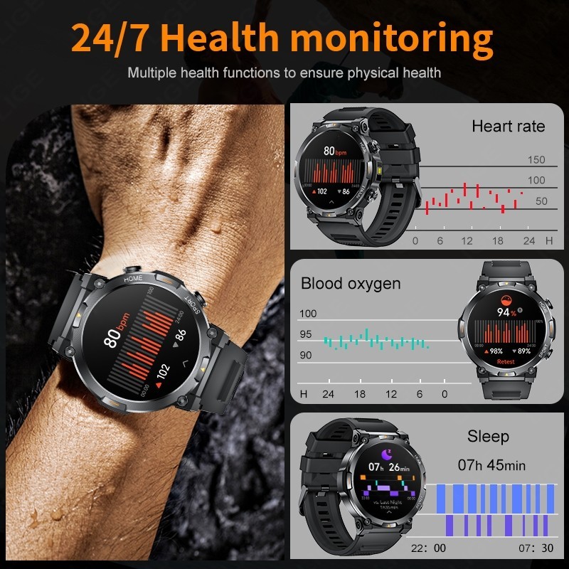 Smart Watch Military Tactical Men Sports Heart Rate Fitness Tracker Wristwatch