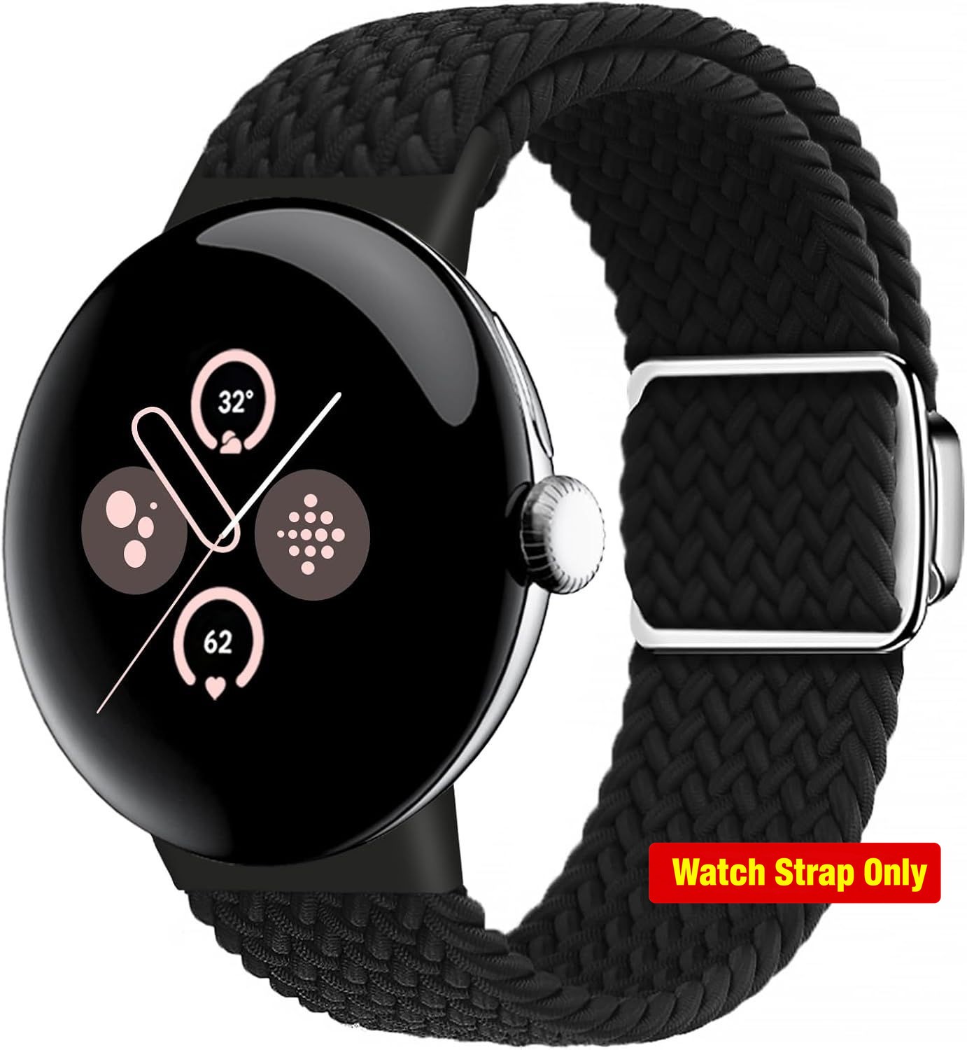 Adjustable Braided Magnetic Band for Google Pixel Watch 41mm 45mm, Black Nylon