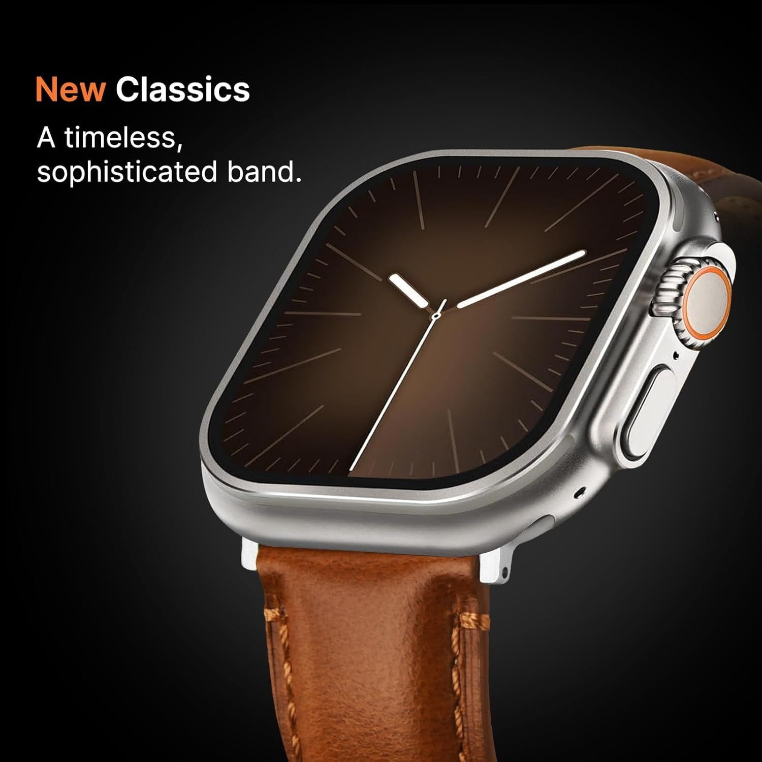 Top Grain Leather Strap Compatible with Apple Watch 49mm 44mm Brown/Black