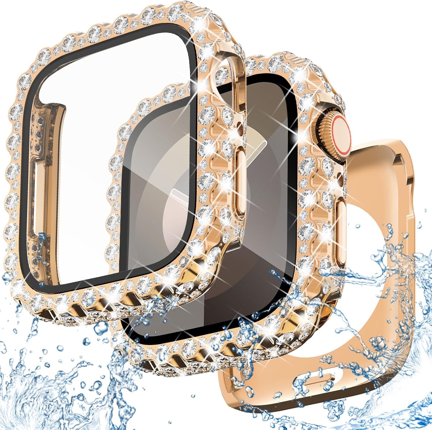 2 in 1 Waterproof Bling Case for Apple Watch Series 10 46mm, Glitter Bumper Cove