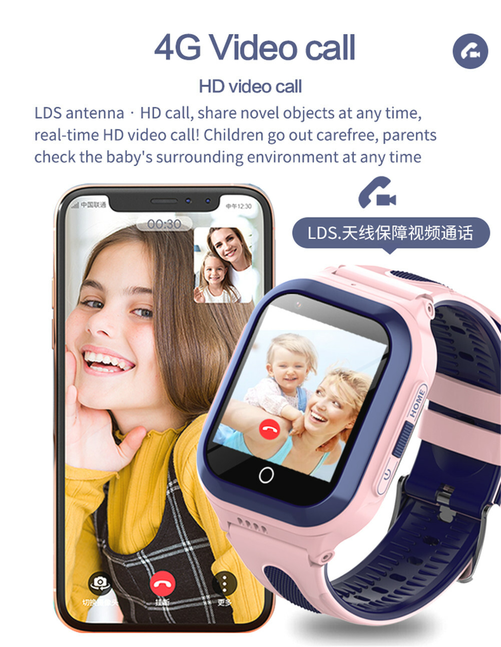 Kids Smart Watch 4G Activity Tracker Anti-Lost SOS Call Camera IP67 Waterproof