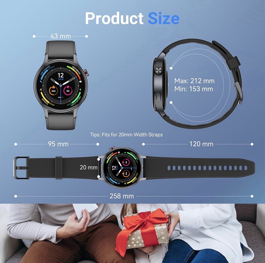 AR-01 Smart Watch 43mm 1.32″ AMOLED Bluetooth Call & Answer 3ATM Black