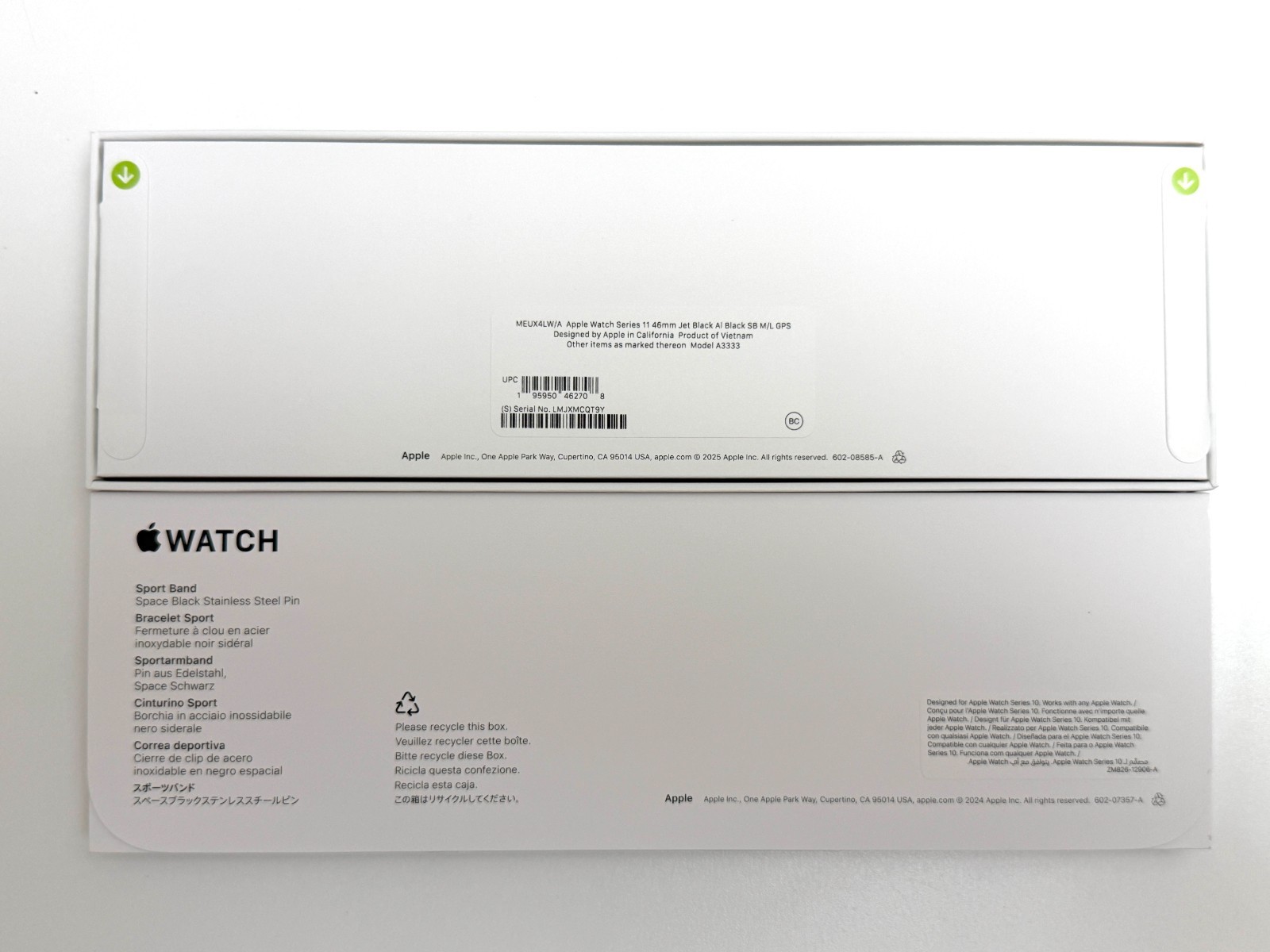 Apple Watch Series 11 46mm GPS Jet Black Case w Black Sport Band M/L MEUX4LW/A