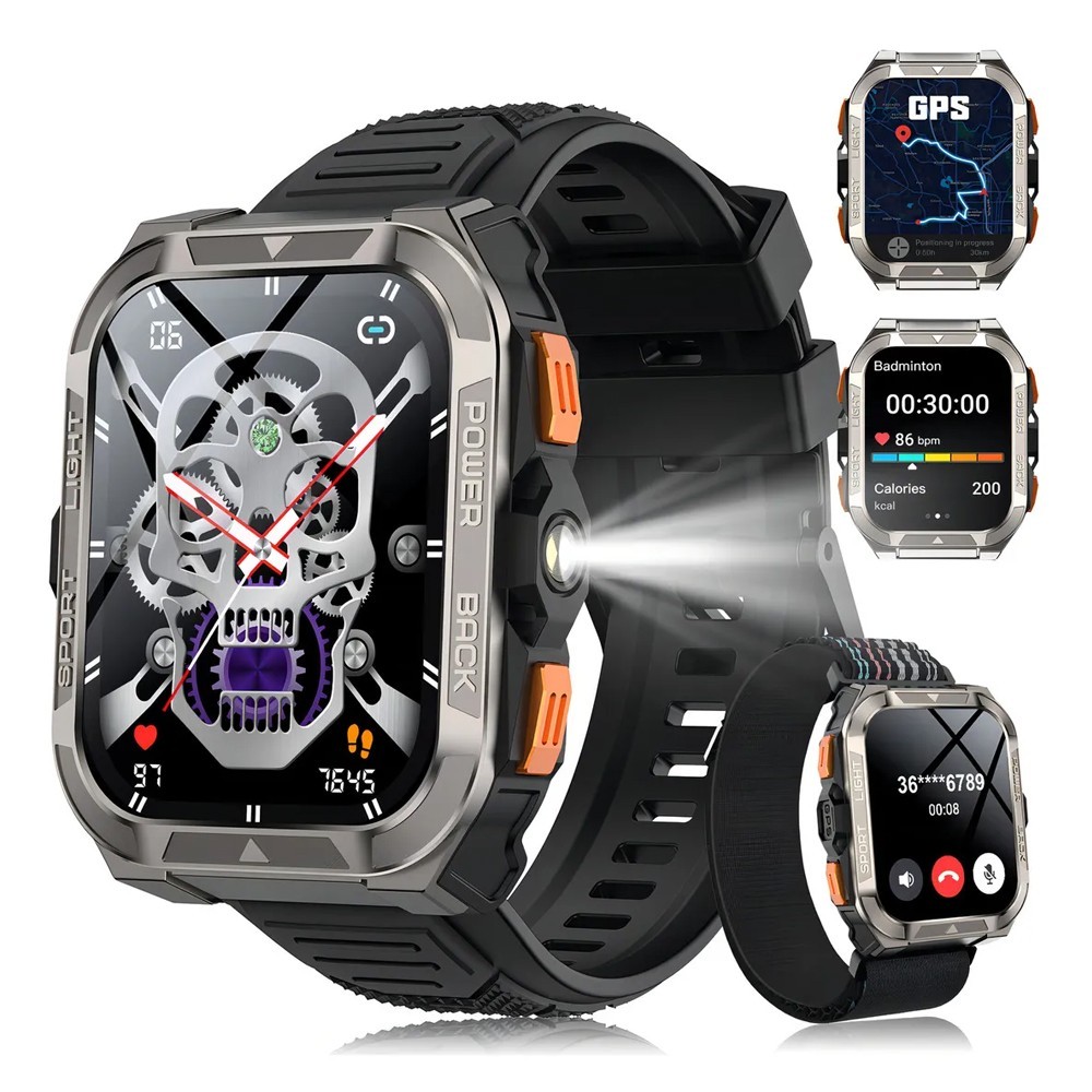 Military Smart Watch For Men Fitness Tracker With GPS LED Flashlight Wristwatch