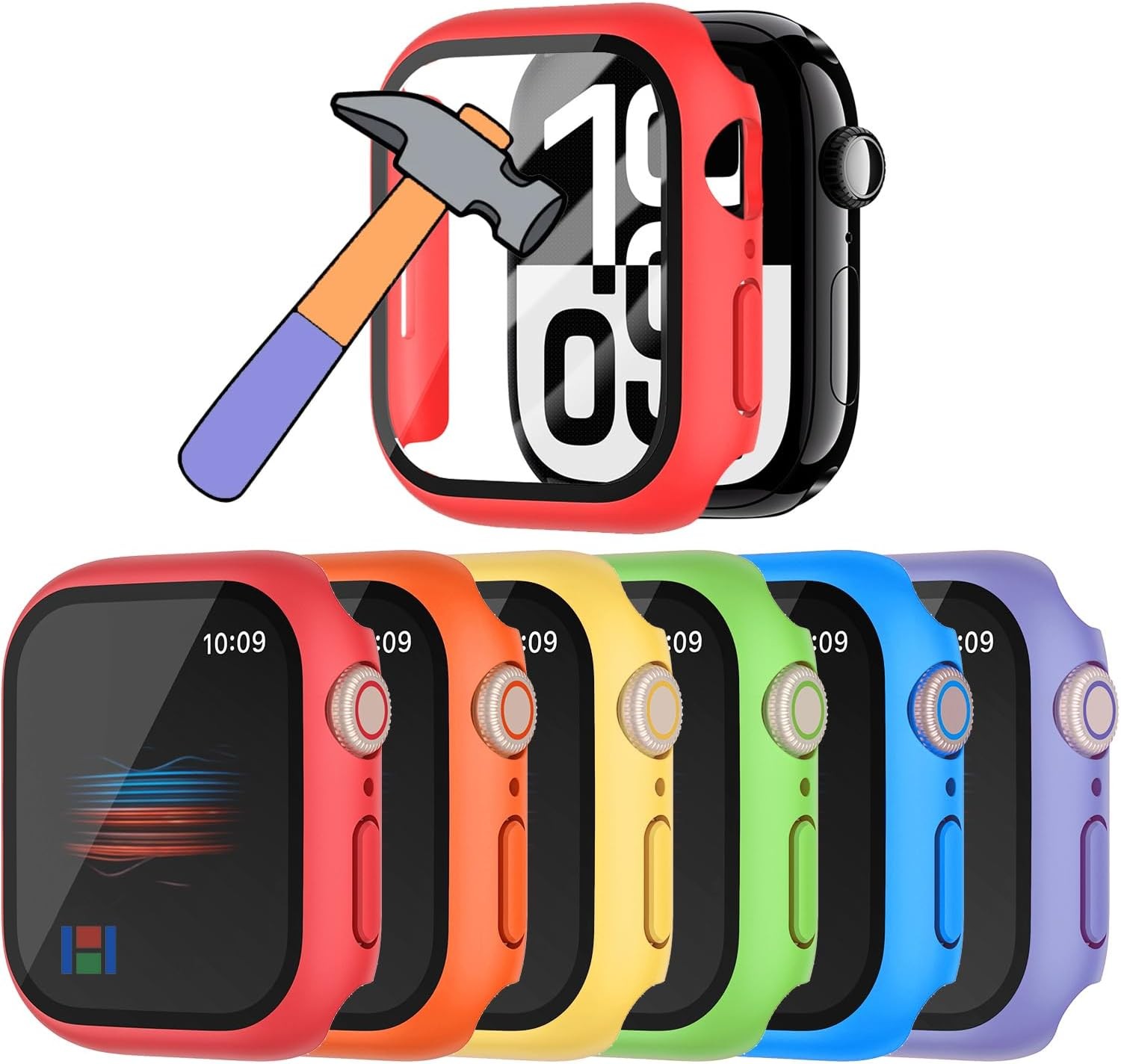 6 Pack Hard Tempered Glass Case for Apple Watch Series 11 42mm Shockproof Bumper