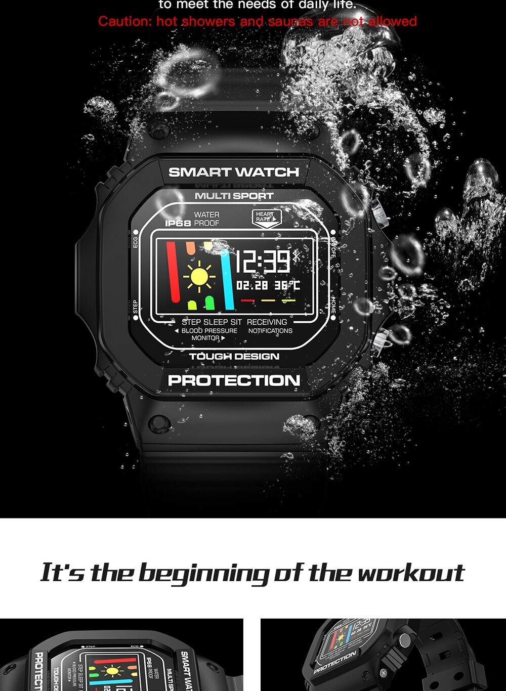 Smart Watch Men Bracelet Gents Fitness Tracker Touch Screen Waterproof Sport New