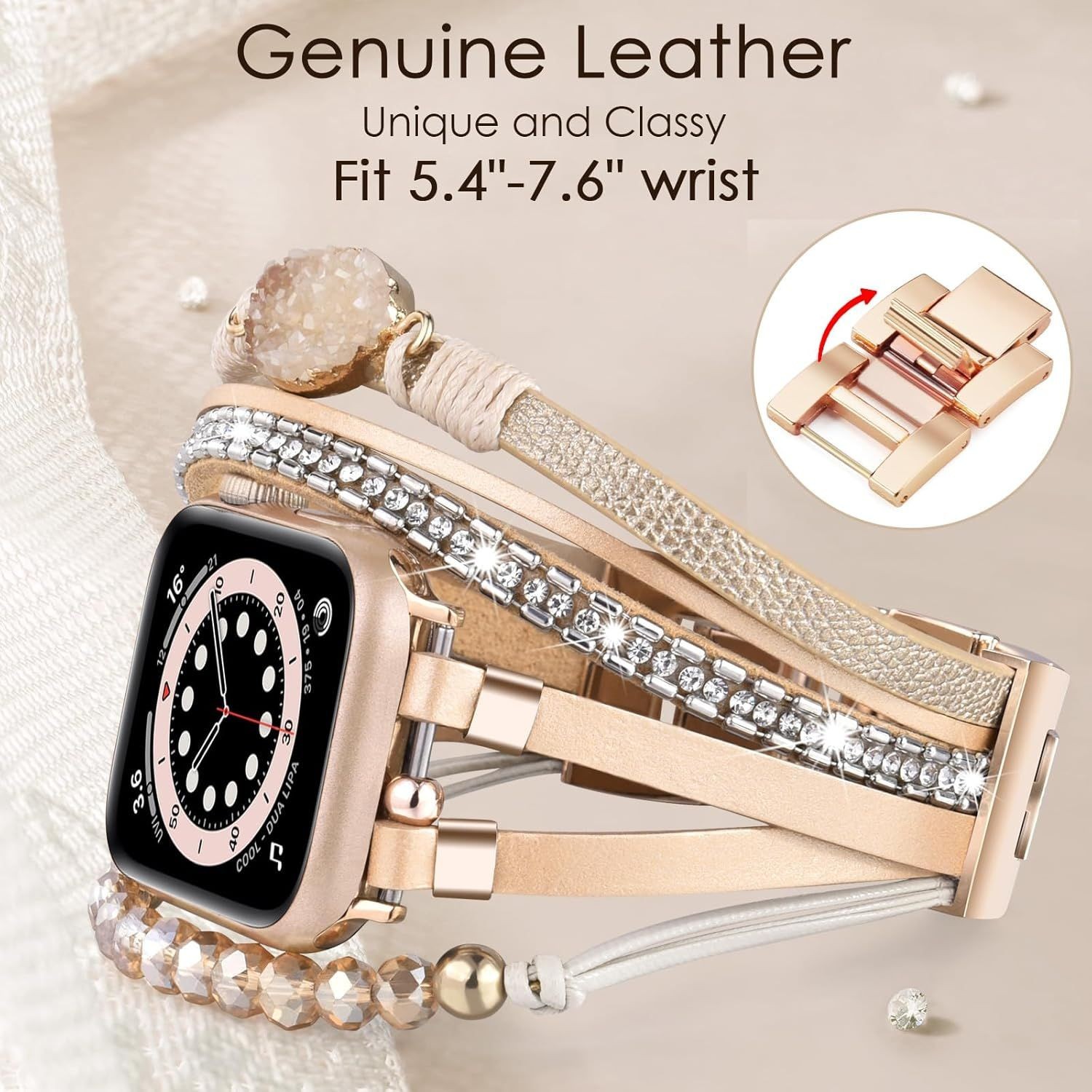 Boho Beaded Leather Watch Band for Apple Watch 42/40mm Series 11 10 9 Women
