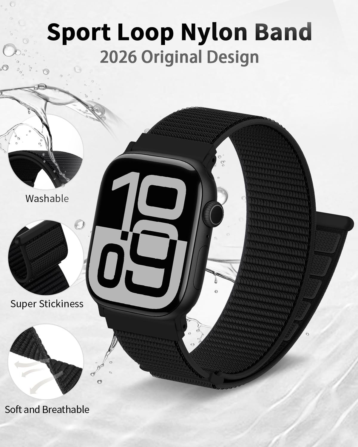 Breathable Nylon Loop Sport Band for Apple Watch 38mm 40mm 41mm, Replacement Str