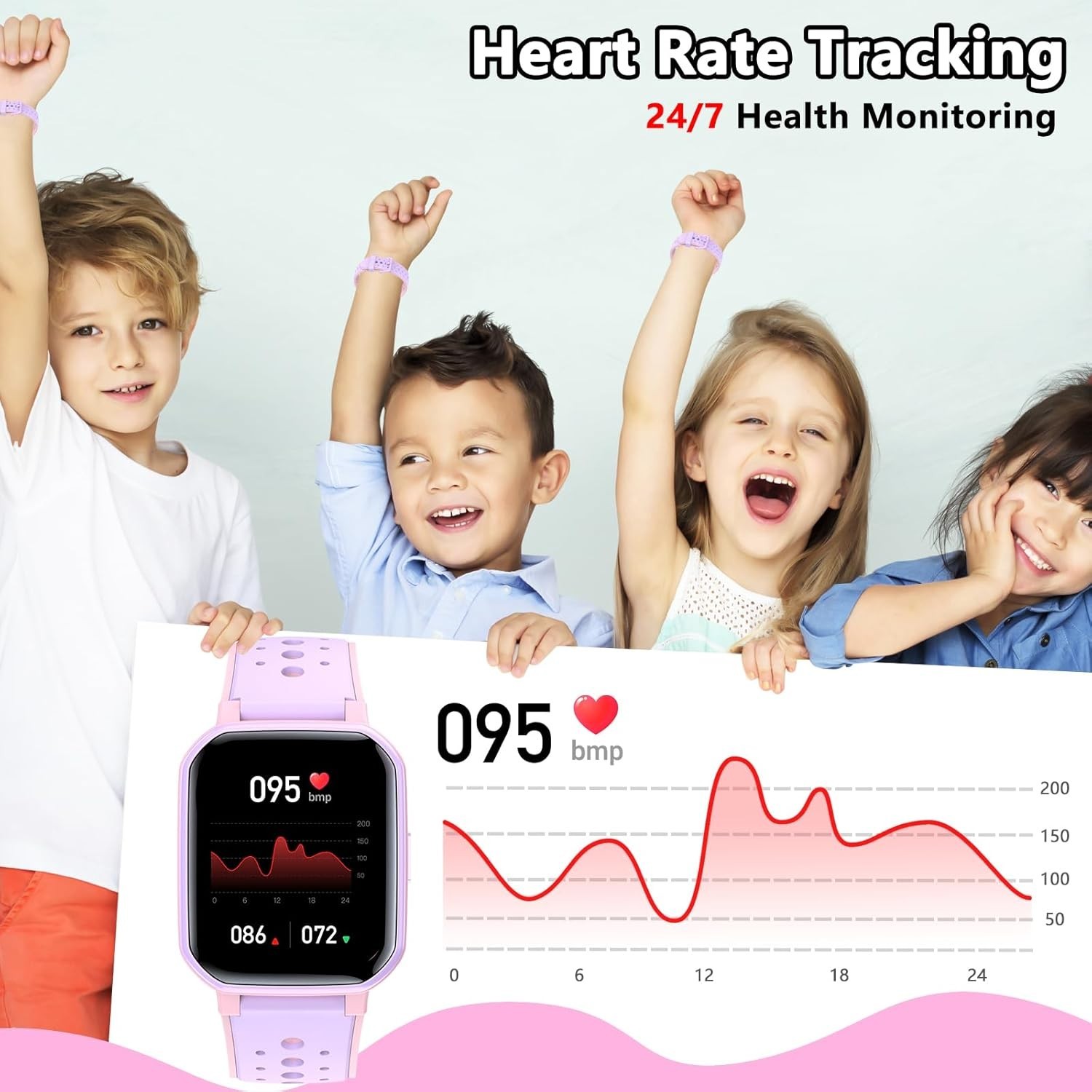 Durable Kids Smart Watch with Fitness Tracking & Sleep Monitor, 19 Modes, Purple
