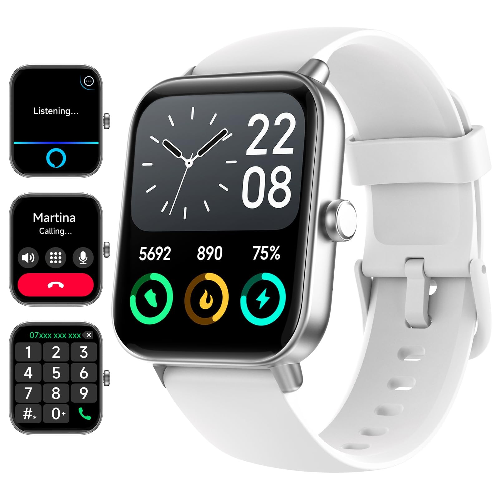 aeac Smart Watches for Women Men Android & iPhone, 1.8 inches, Off-White