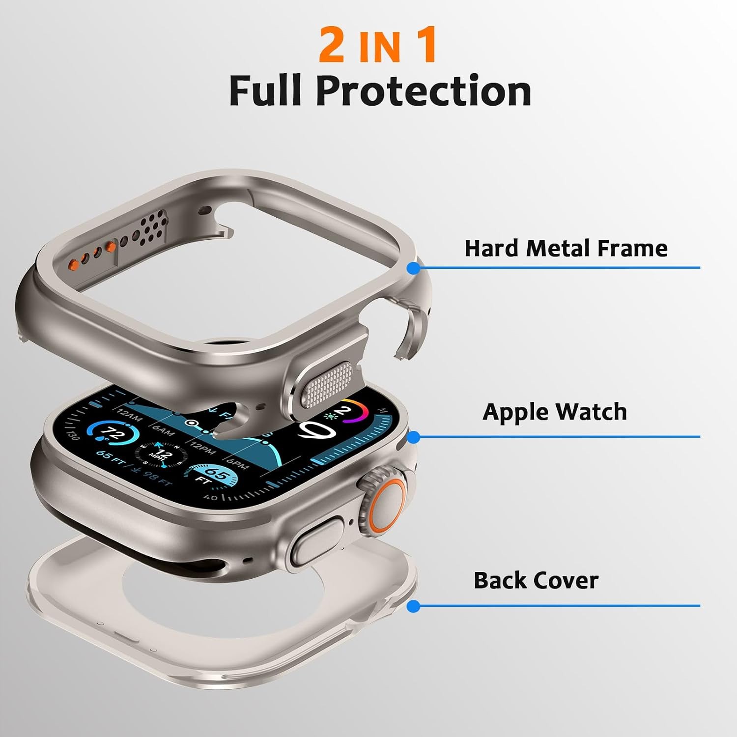Rugged 2 in 1 Case for Apple Watch Ultra 49mm, Metal Thin Frame Bumper Cover