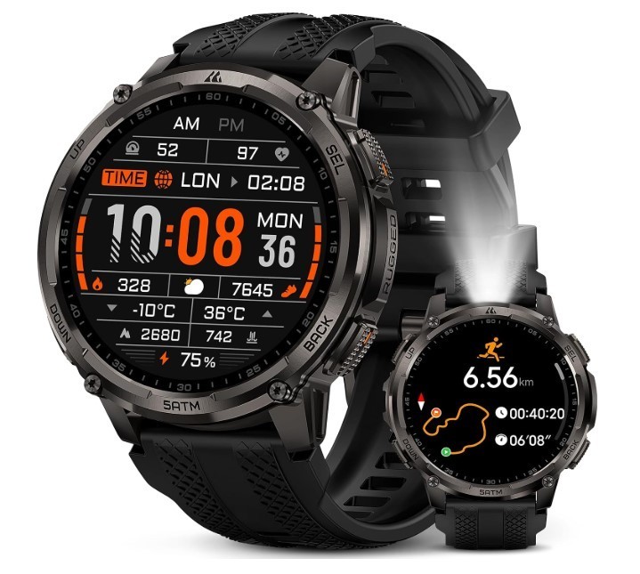 KOSPET Tank T4C Smart Watch for Men with LED Flashlight, GPS+Compass