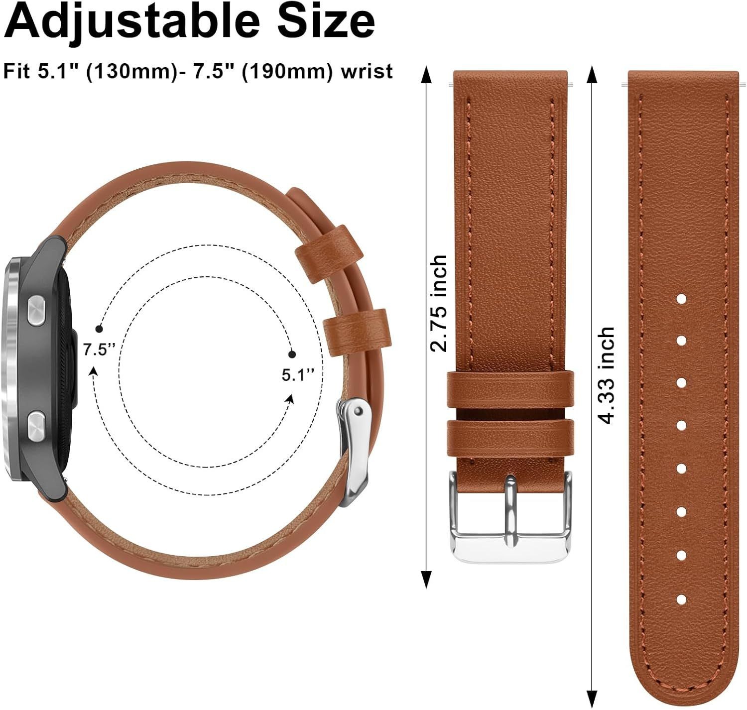 18mm Leather Strap Compatible with Garmin Venu 3S/Vivoactive 4S