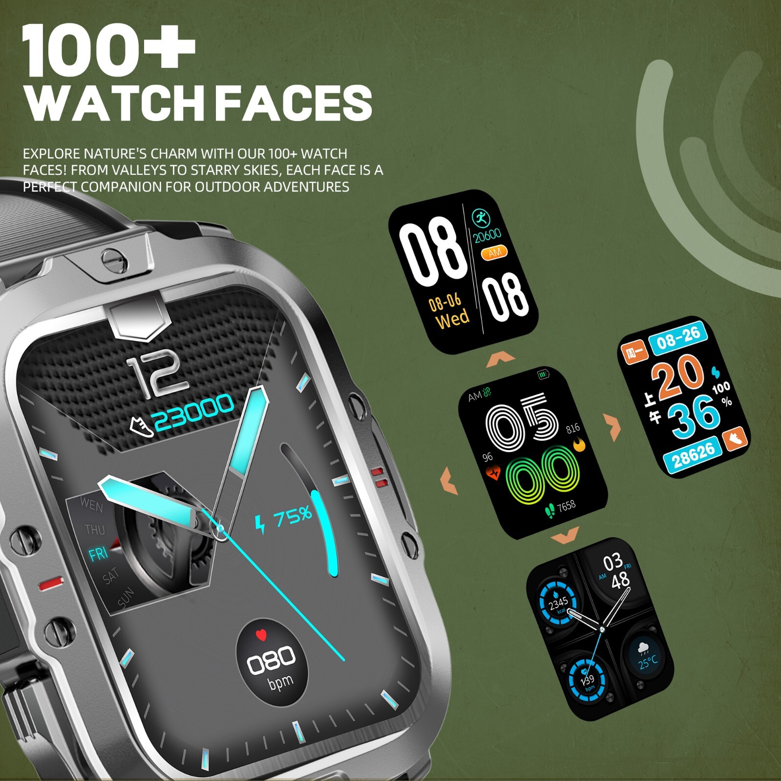 Smart Watch Men 2.01″HD Screen Fitness Tracker LED Flashlight for iPhone Android
