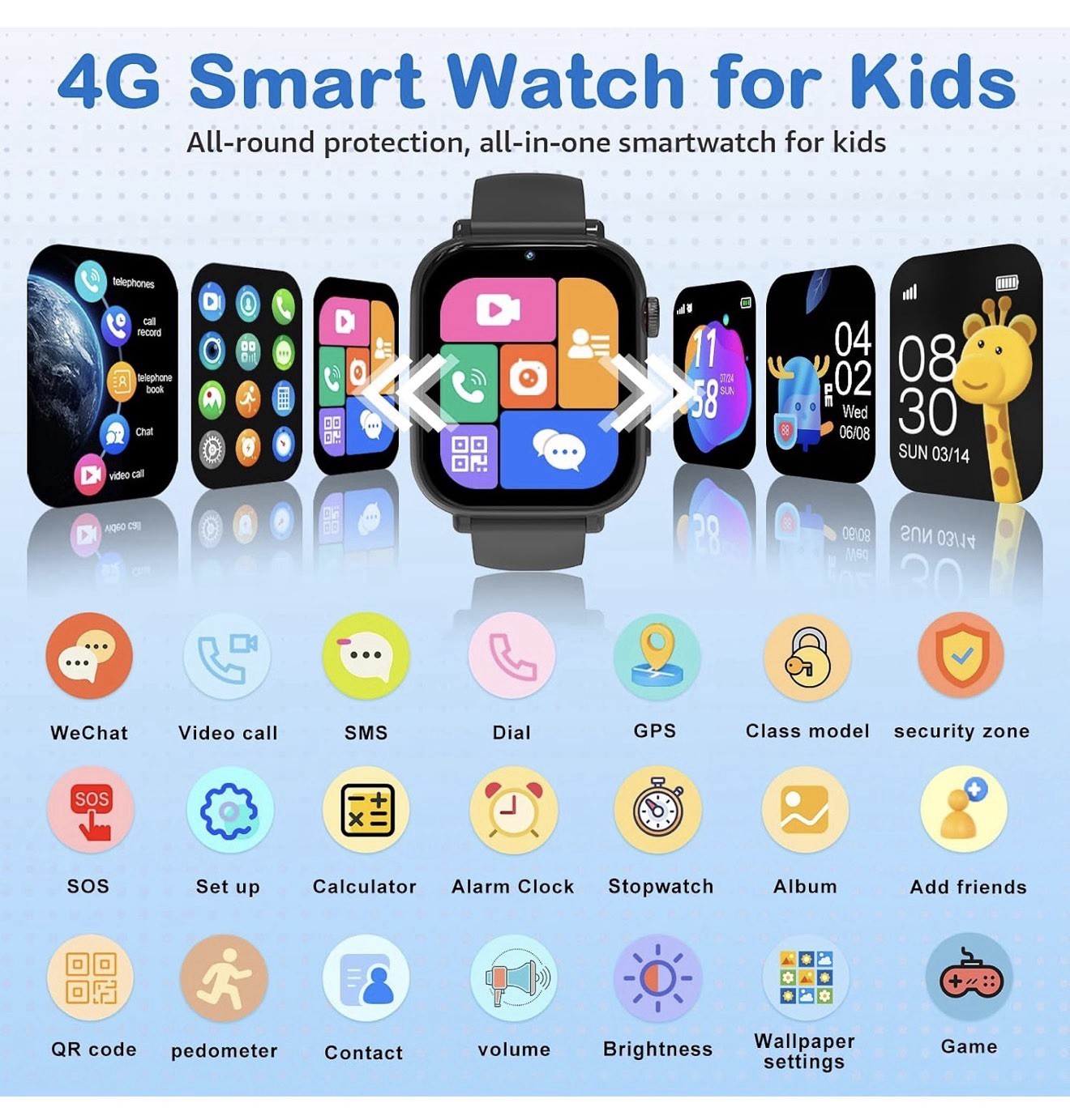 Munnrei Kids Smart Watch for Boys Girls, 4G Smartwatch Phone Bright Grey Sealed