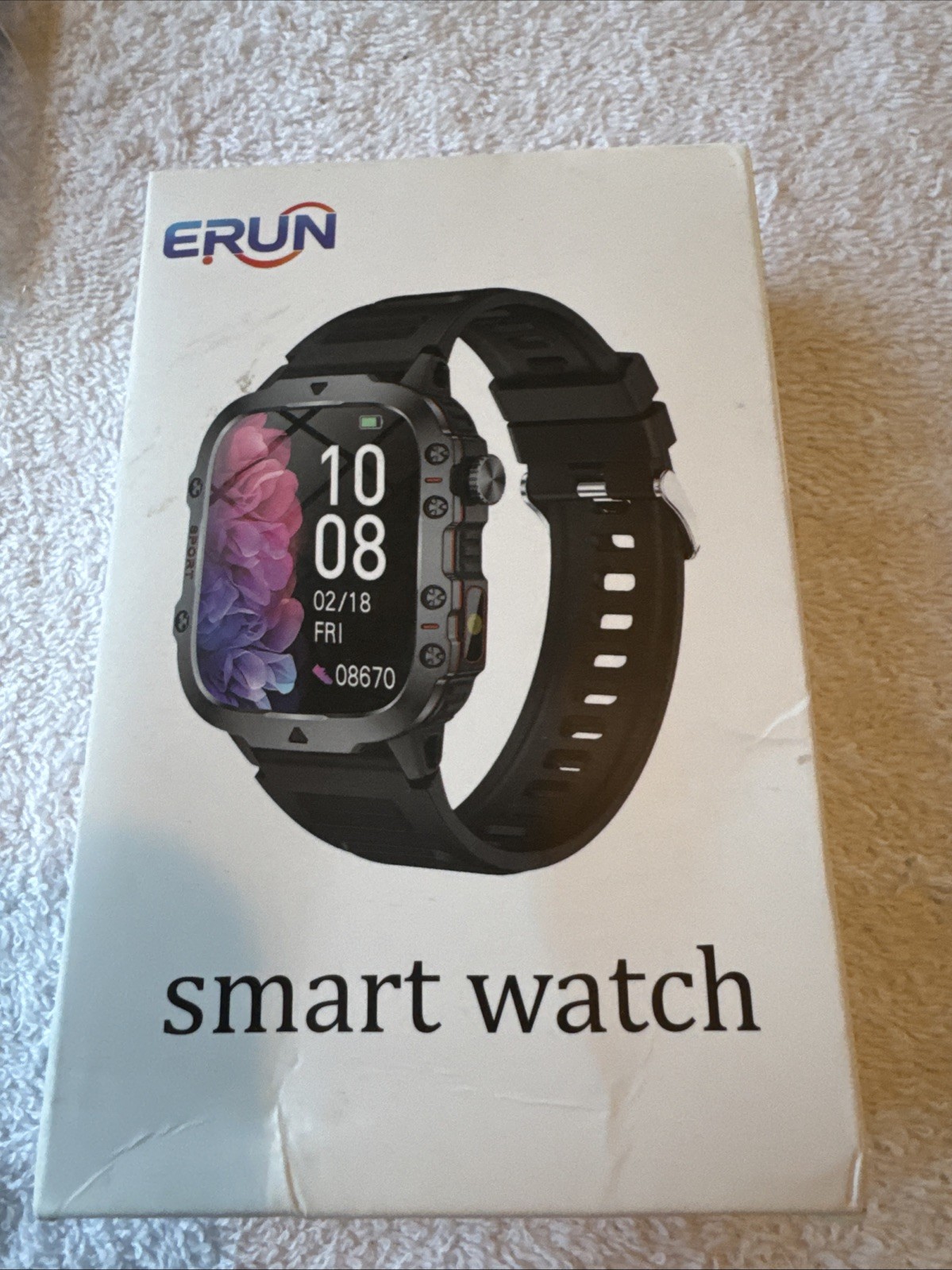 ERUN Smart Watch Model: H-19B, Rubber 2 Piece Black Strap, iPhone & Android