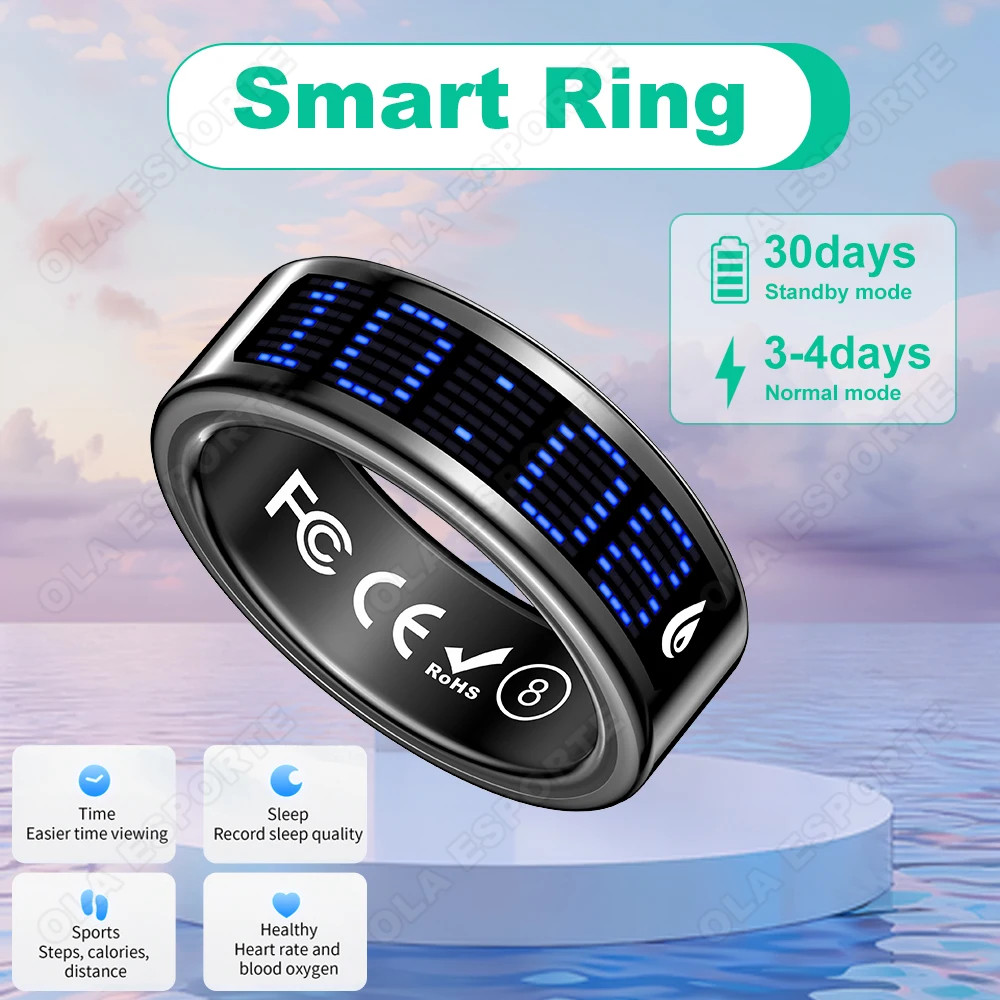 Display Screen Smart Ring Bluetooth Connection Heart Rate Sleep Monitoring Multi
