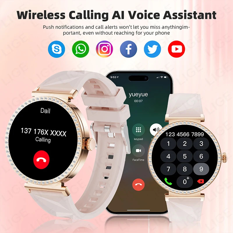 Smart Watch For Women Bluetooth Cal Heart Rate Monitor Waterproof Sports Fitness