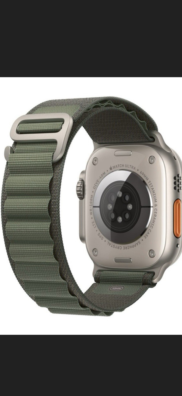 Apple Watch Ultra 49mm Titanium Case with Green Alpine Loop M